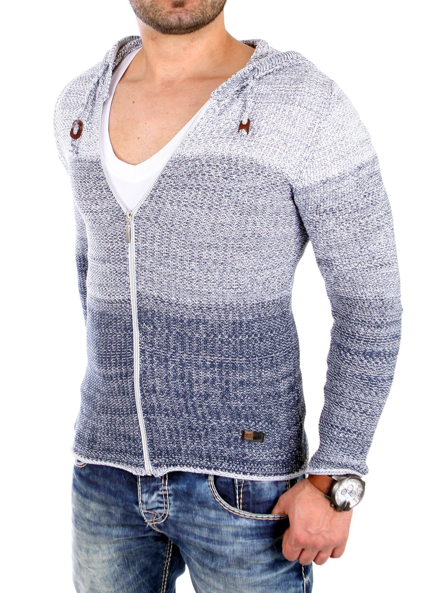 Reslad Strickjacke Reslad Strickjacke Herren Colorblock Kapuzen Cardigan Jacke RS-3107 (1-tlg) Kapuzenpullover Zipper Hoodie