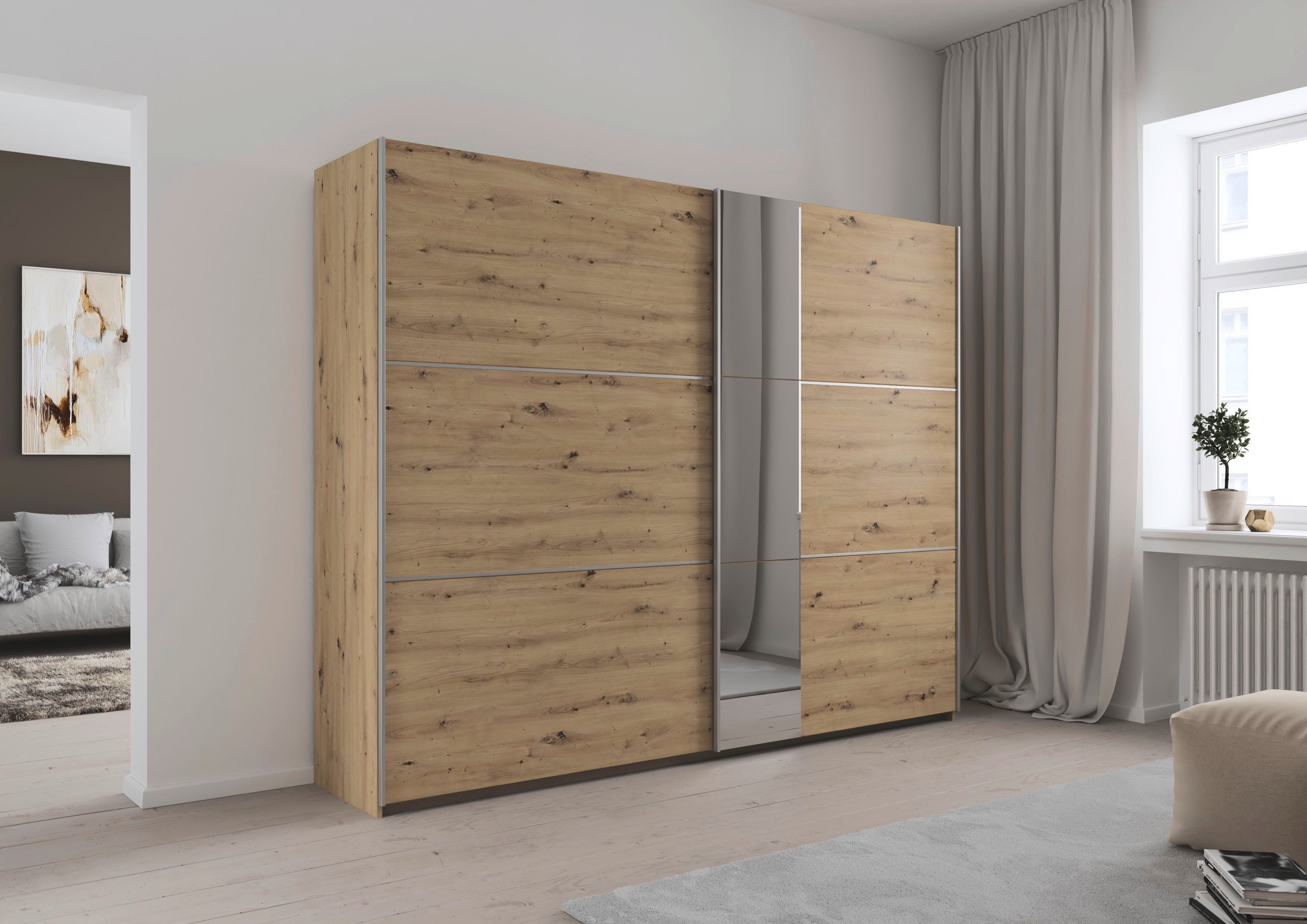 OTTO home Kleiderschrank Mehrzweckschrank Aktenschrank Möbel Mietswohnung TOPSELLER ASTANA (3 Ausstattungen BASIC/CLASSIC/PREMIUM (inkl. SOFT-CLOSE-FUNKTION) mit 3 Spiegelelementen, Metallgriffleisten alufarbig MADE IN GERMANY