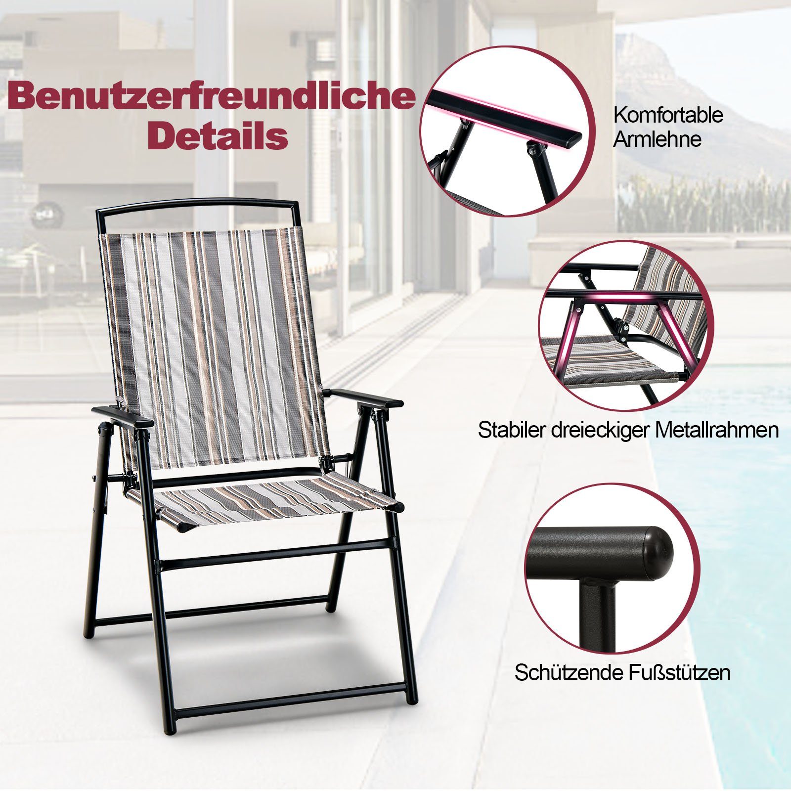 COSTWAY Gartenstuhl 2er Set Hochlehner Klappstuhl (2 St), bis 150kg