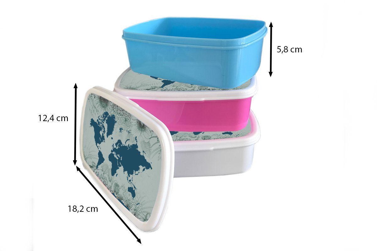 Kunststoff - Snackbox, Kinder, (2-tlg), rosa Mädchen, für Kunststoff, MuchoWow - Brotbox Erwachsene, Lunchbox Grau Blau, Weltkarte Brotdose