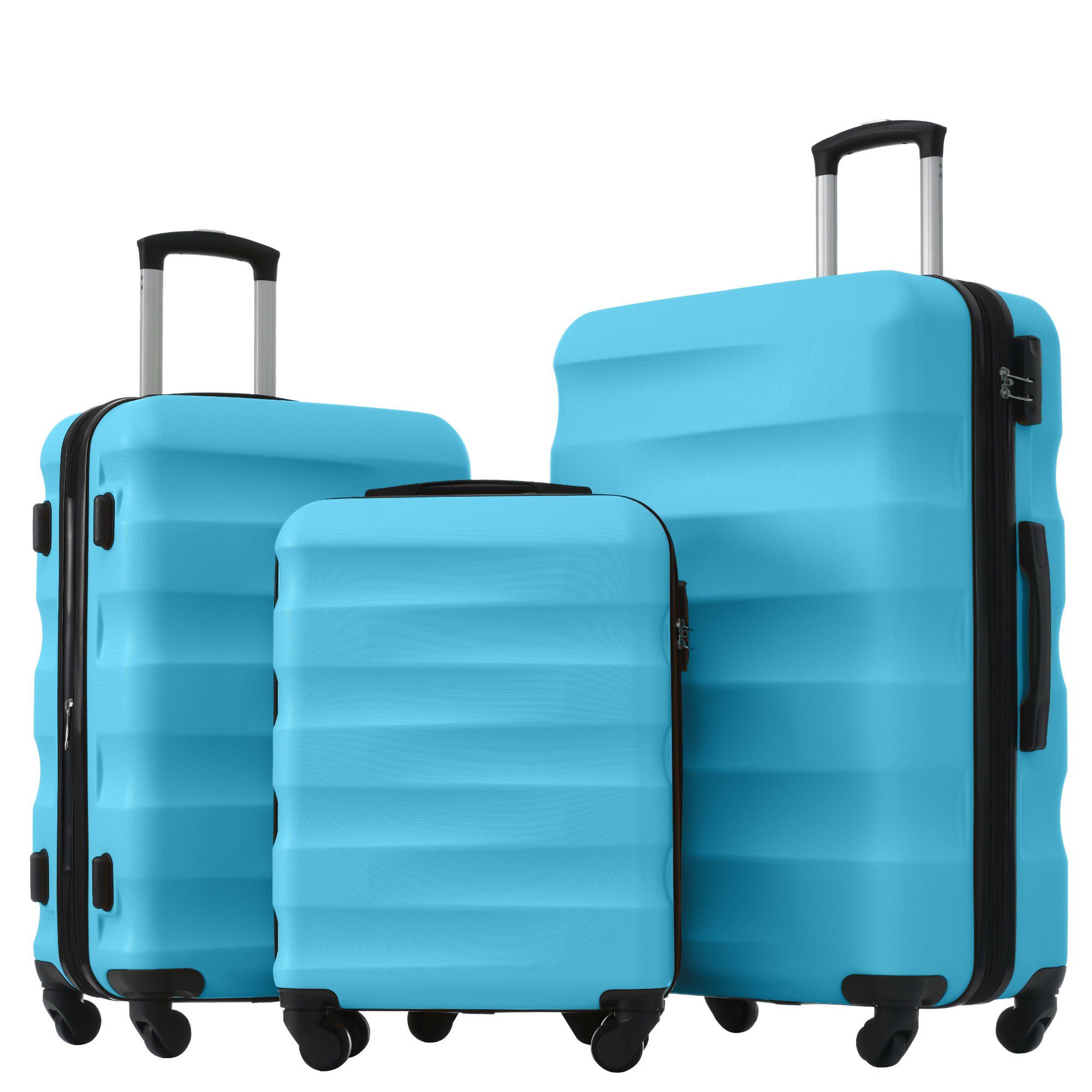 Ulife Trolleyset Kofferset Reisekoffer ABS-Material, TSA Zollschloss, 360° -Räder, 4 Rollen, (3 tlg) Blau