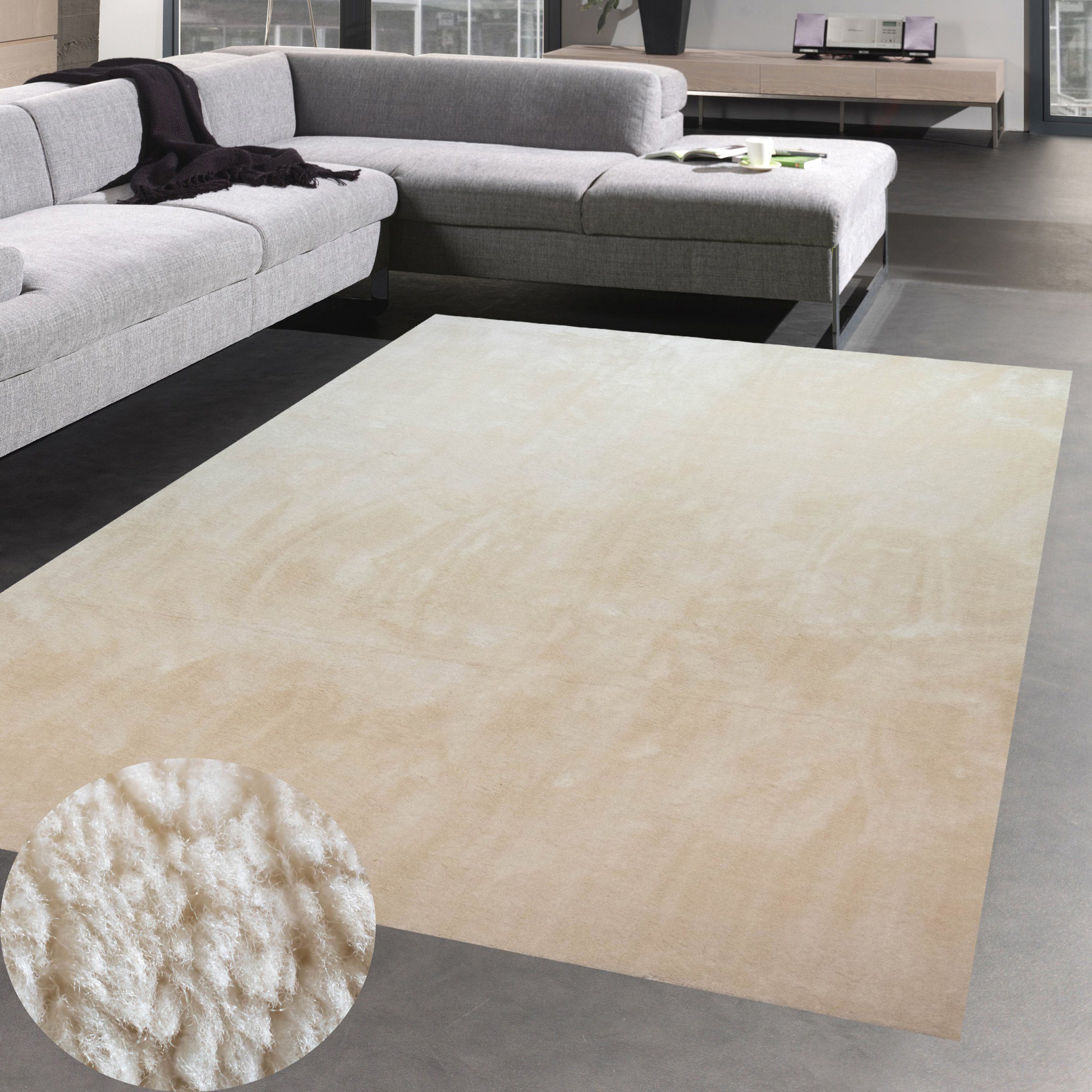 Teppich Teppich Shaggy Flokati Badezimmer waschbar in beige, Carpetia, Bad Set, Höhe: 18 mm