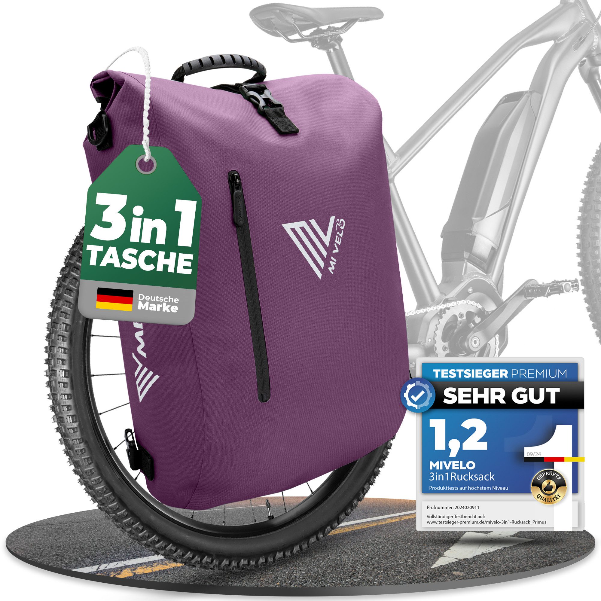 Fahrradtasche 3in1 Gepäckträgertasche, Rucksack für Fahrrad Gepäckträger wasserdicht