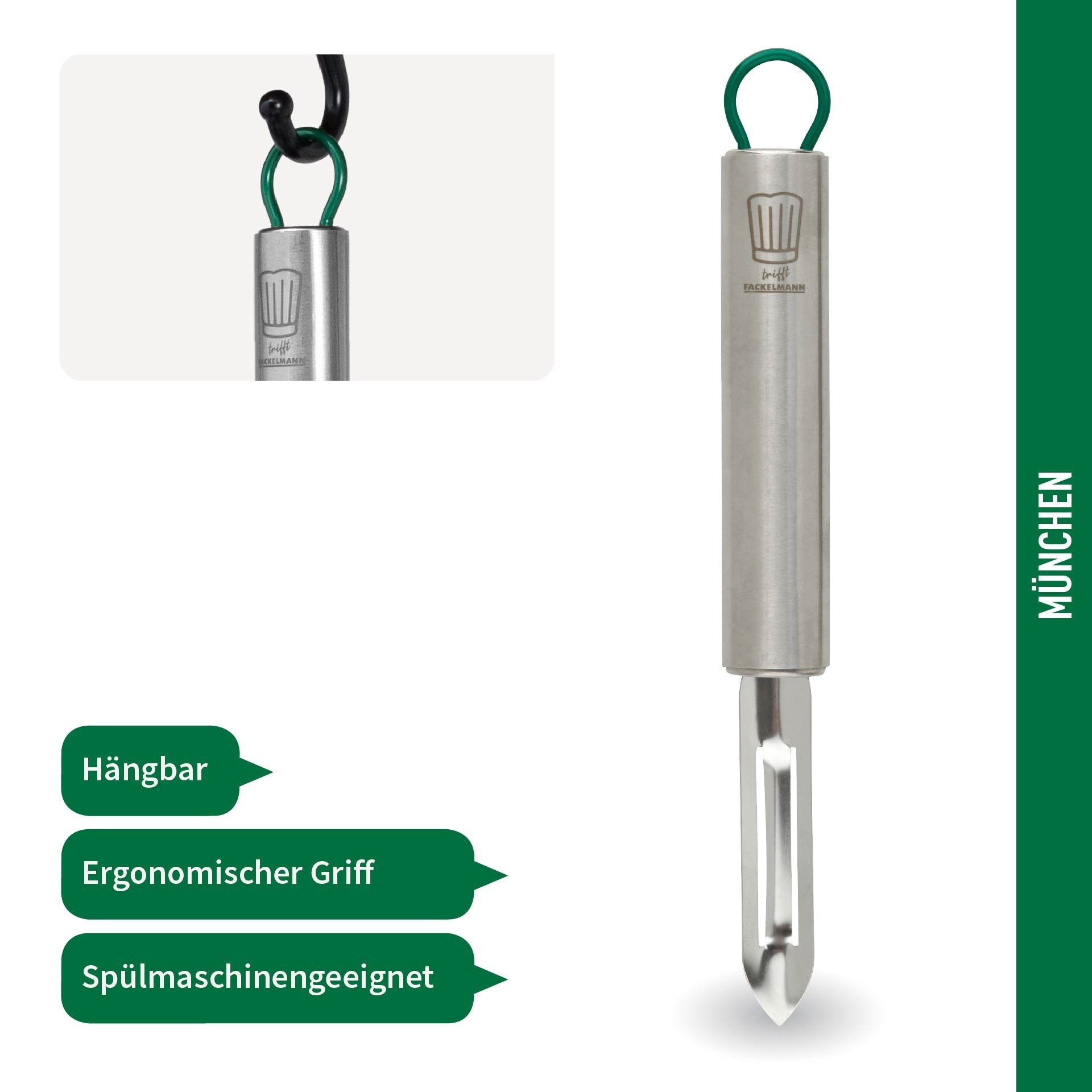 Chefkoch trifft Fackelmann Sparschäler Sparschäler aus Edelstahl, 200x25mm – Silber/Grau/Grün