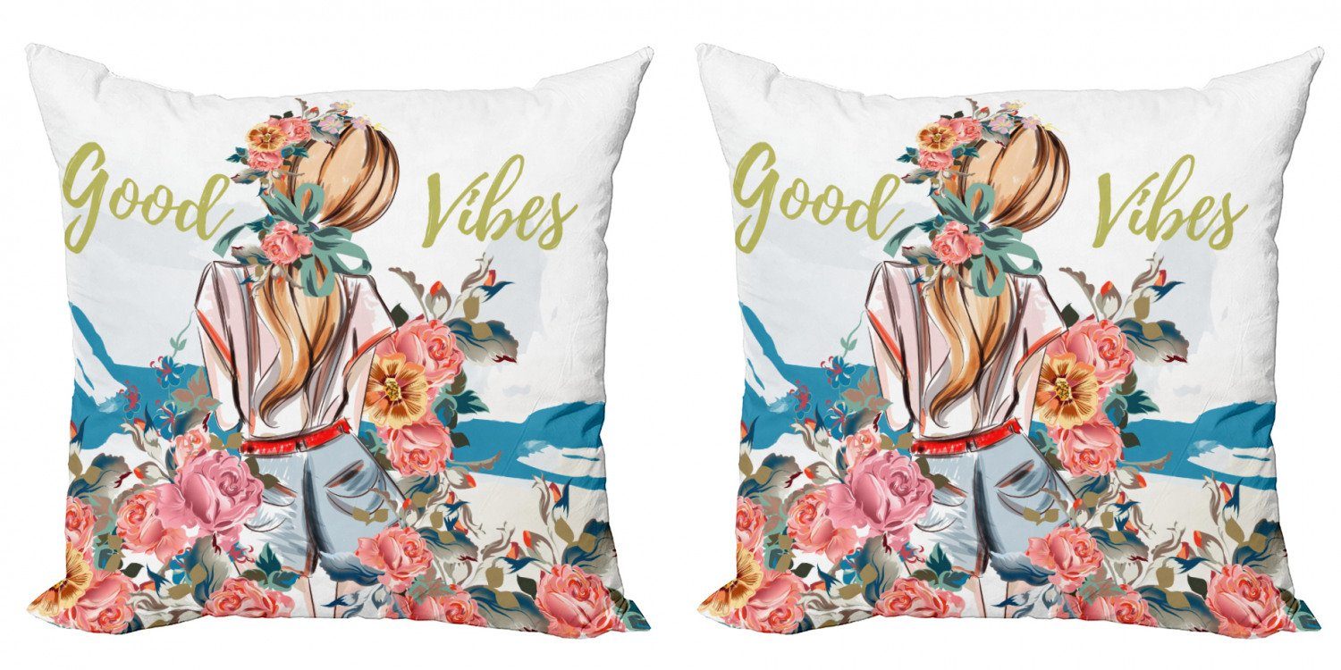 Accent Doppelseitiger Vibes (2 Rose Kissenbezüge Digitaldruck, Stück), Modern Abakuhaus Good Mädchen blühen
