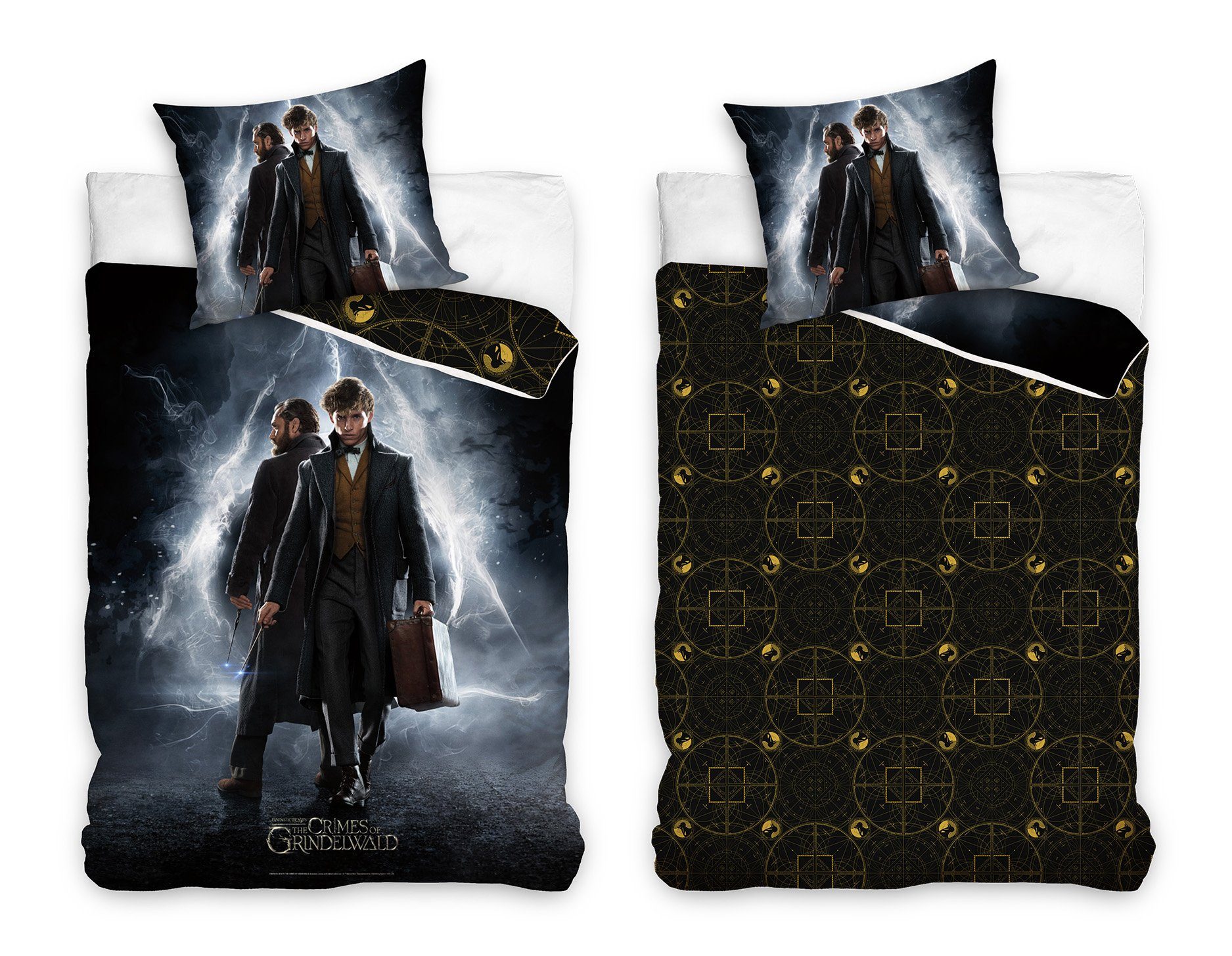 MTOnlinehandel Bettwäsche Phantastische Tierwesen 135x200 + 80x80 cm, Geschenkidee, Renforcé, 2 teilig, Harry Potter-Prequel Bettwäsche für Kinder und Teenager