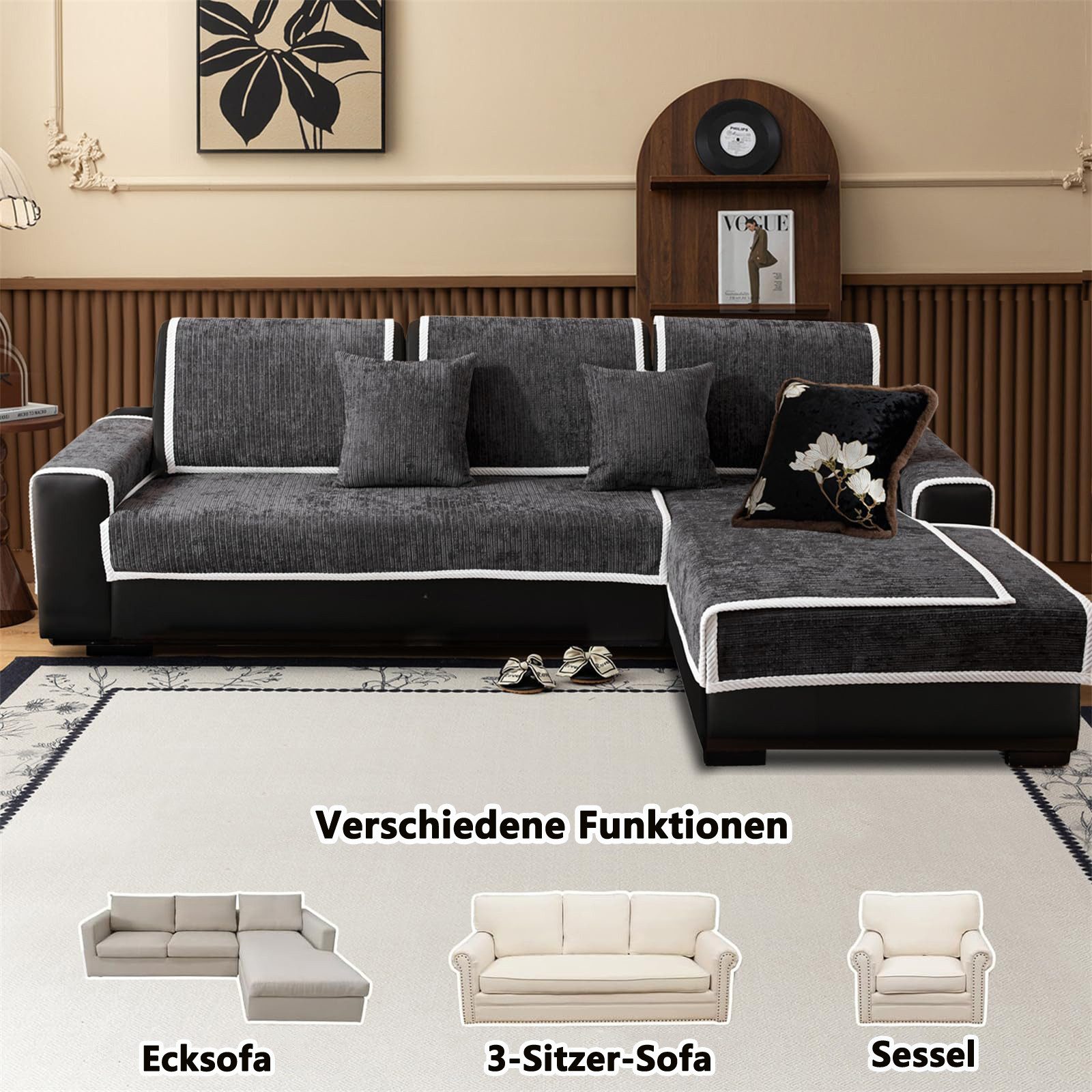 Diwzbyn Sofaschoner Hund Katze Hussen Rutschfeste Überwurf Sofahussen Couch Bezug, Sofaschutzdecke: 1-4-Sitzer Ecksofa, Sofa Überwurf – Bild 2 von 5