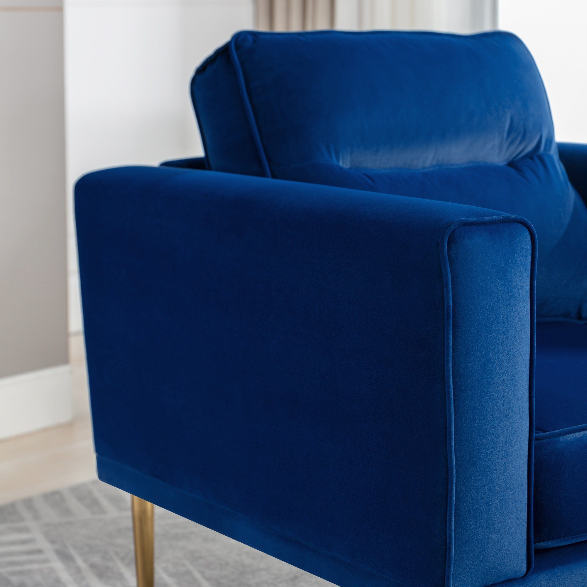 Sessel einfacher Sessel, Loungesessel, Fernsehsessel, und (moderner blau Samtstuhl), Sitzkissen lässiger Sessel Roségold-Metallbeine REDOM Polster mit