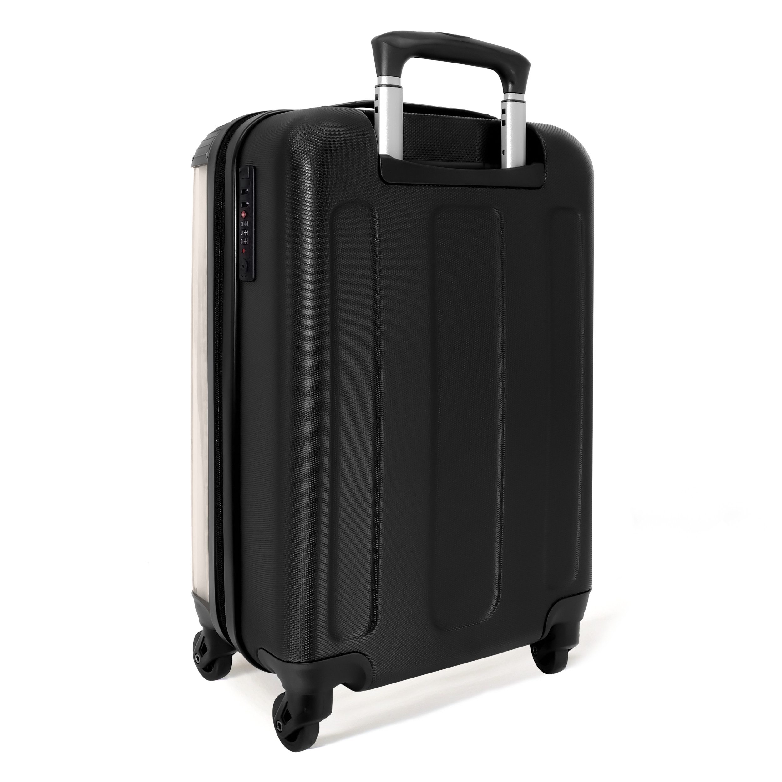 NoBoringSuitcases.com© Kinderkoffer Baby - Zebra Portraitzeichnung mit beigem Hintergrund 55x35x20cm, 4 Rollen, Kinder Koffer Klein, Trolley Handgepäck, Reisekoffer