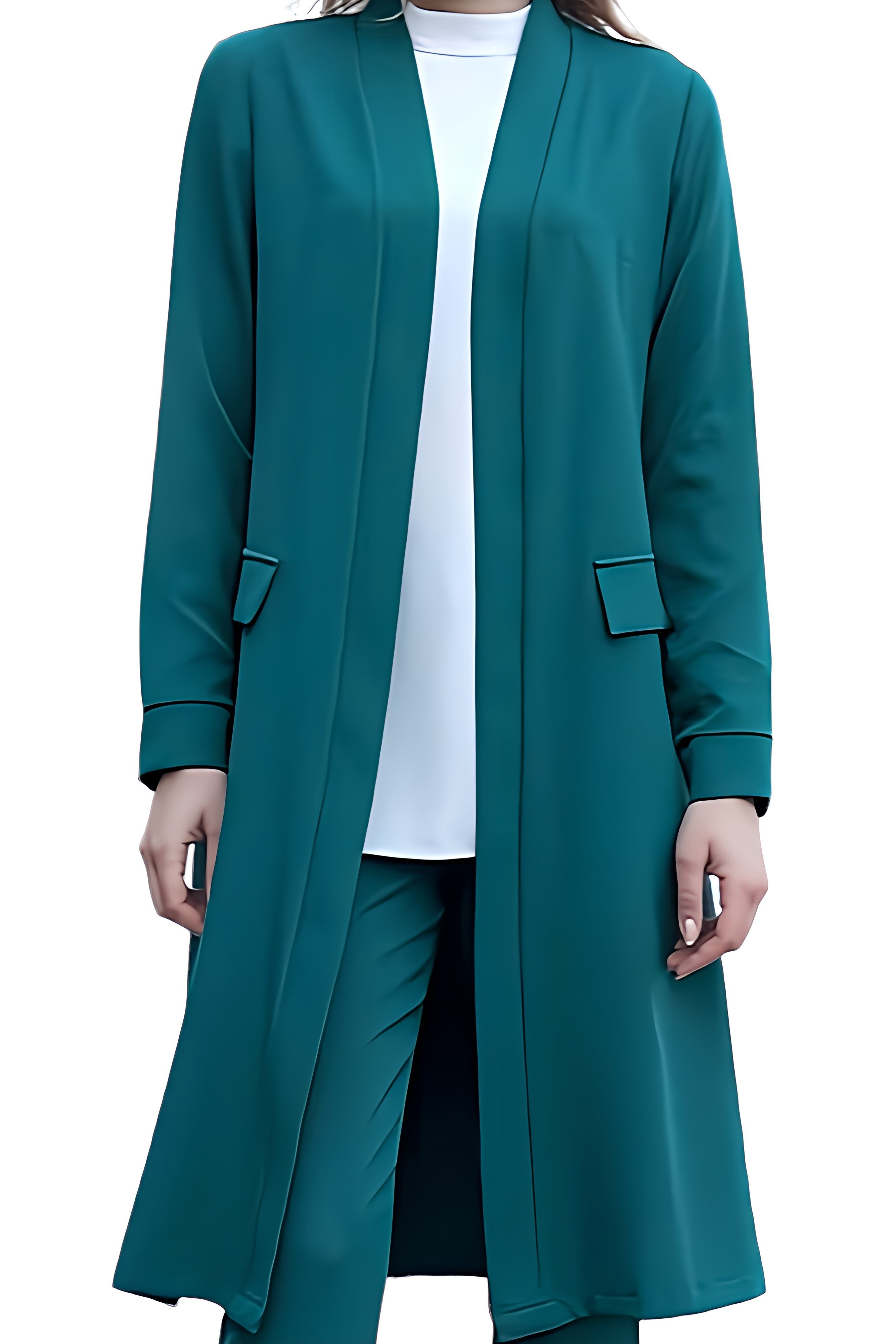 Modavitrini pantsuit two-piece women's suit long-sleeved long blazer with trousers modest fashion (suit set) open front without closure