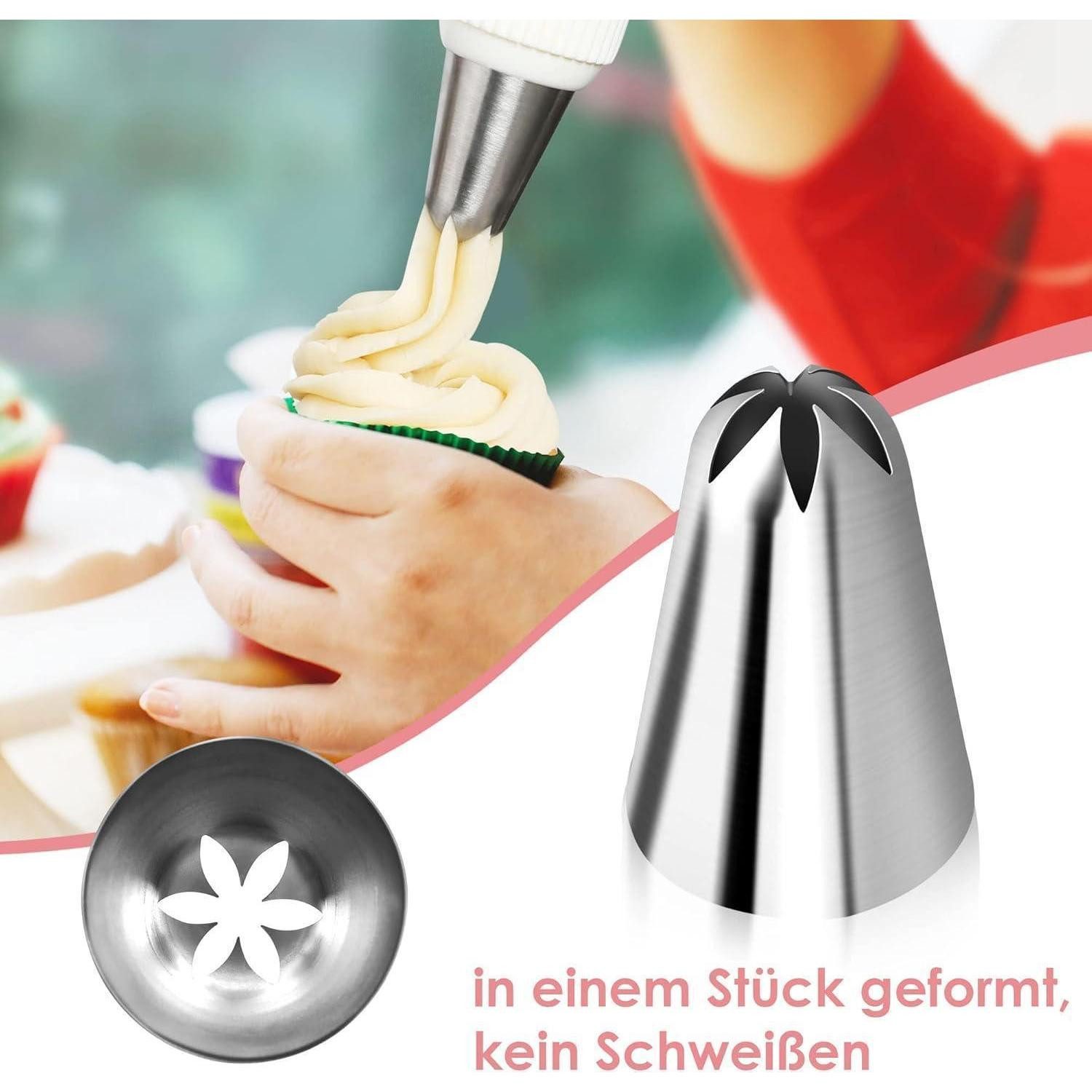 LuxusKollektion Spritztüllen Edelstahl Spritztüllen groß XL Set mit Adapter 5er Rostfrei 304-18/8, Metall – Bild 3 von 5