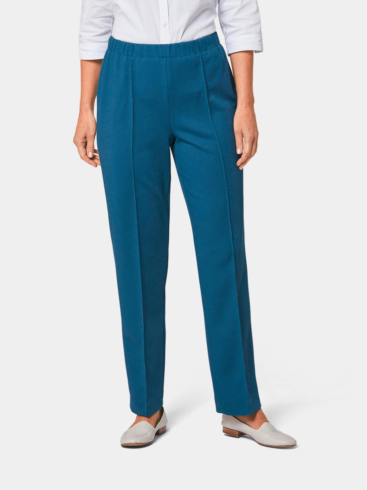 GOLDNER Schlupfhose Rippenhose mit Biesen Bequeme Stretchhose mit Schlupfbund und Knöchellänge