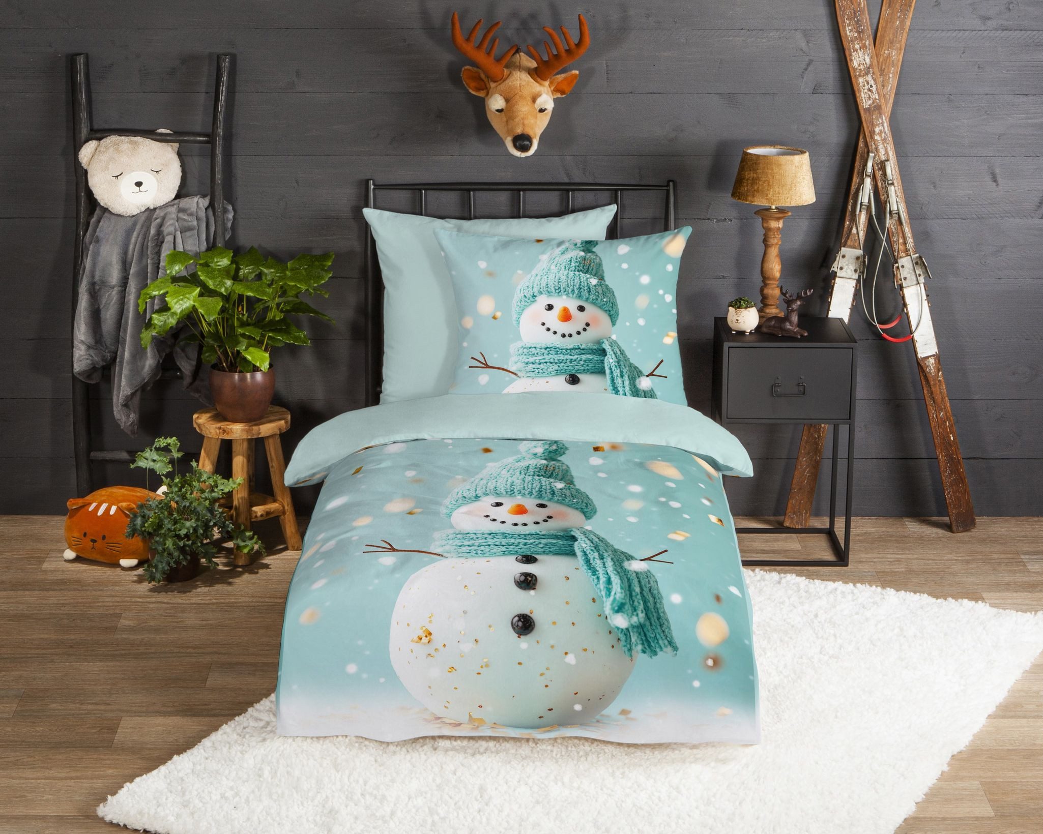 JACK Wendebettwäsche 135x200cm, Happy Schneemann, Flanell, günstig online kaufen