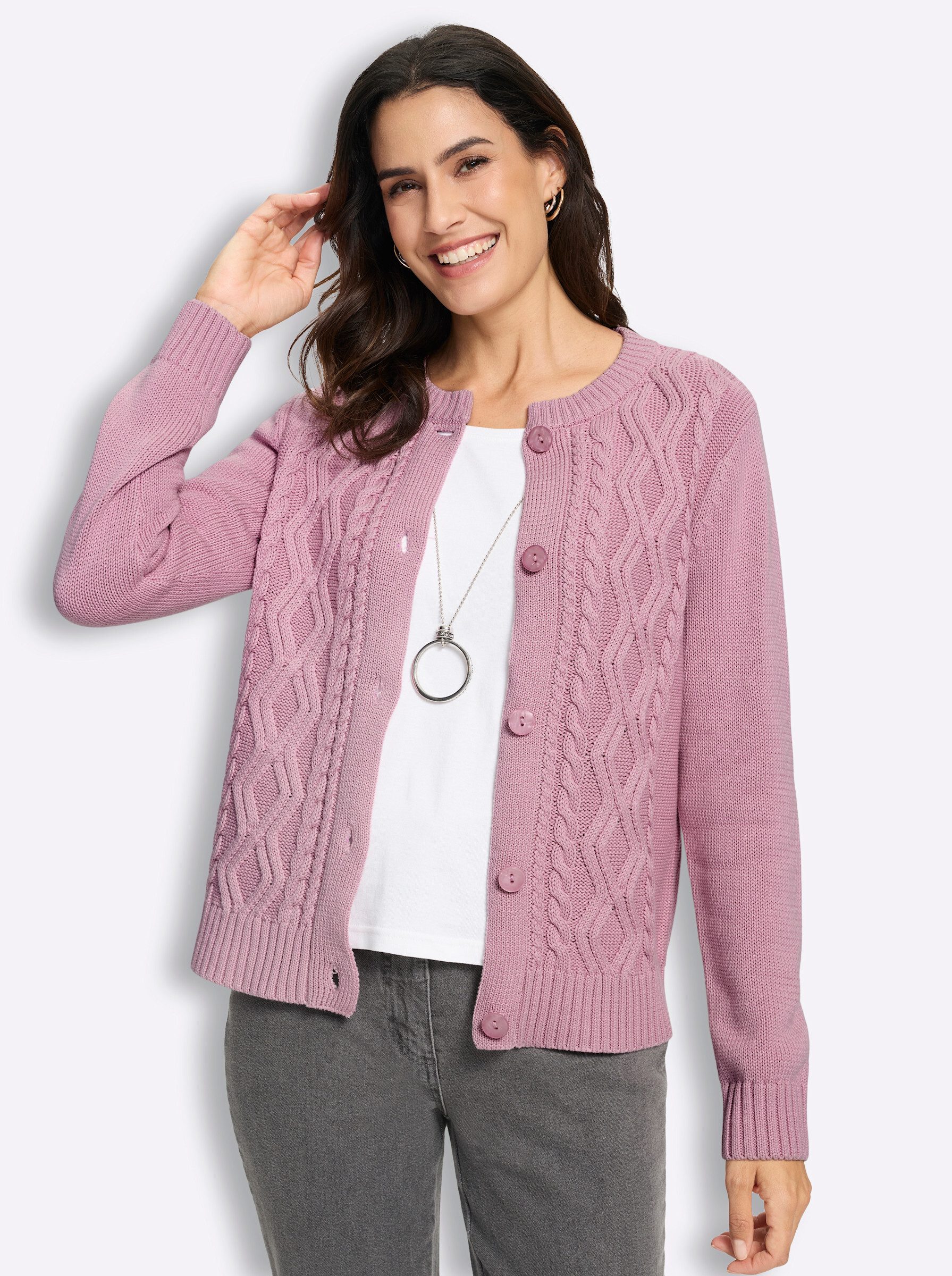 Witt Strickjacke Strickjacke Langarm Links-Strick, Zopfmuster