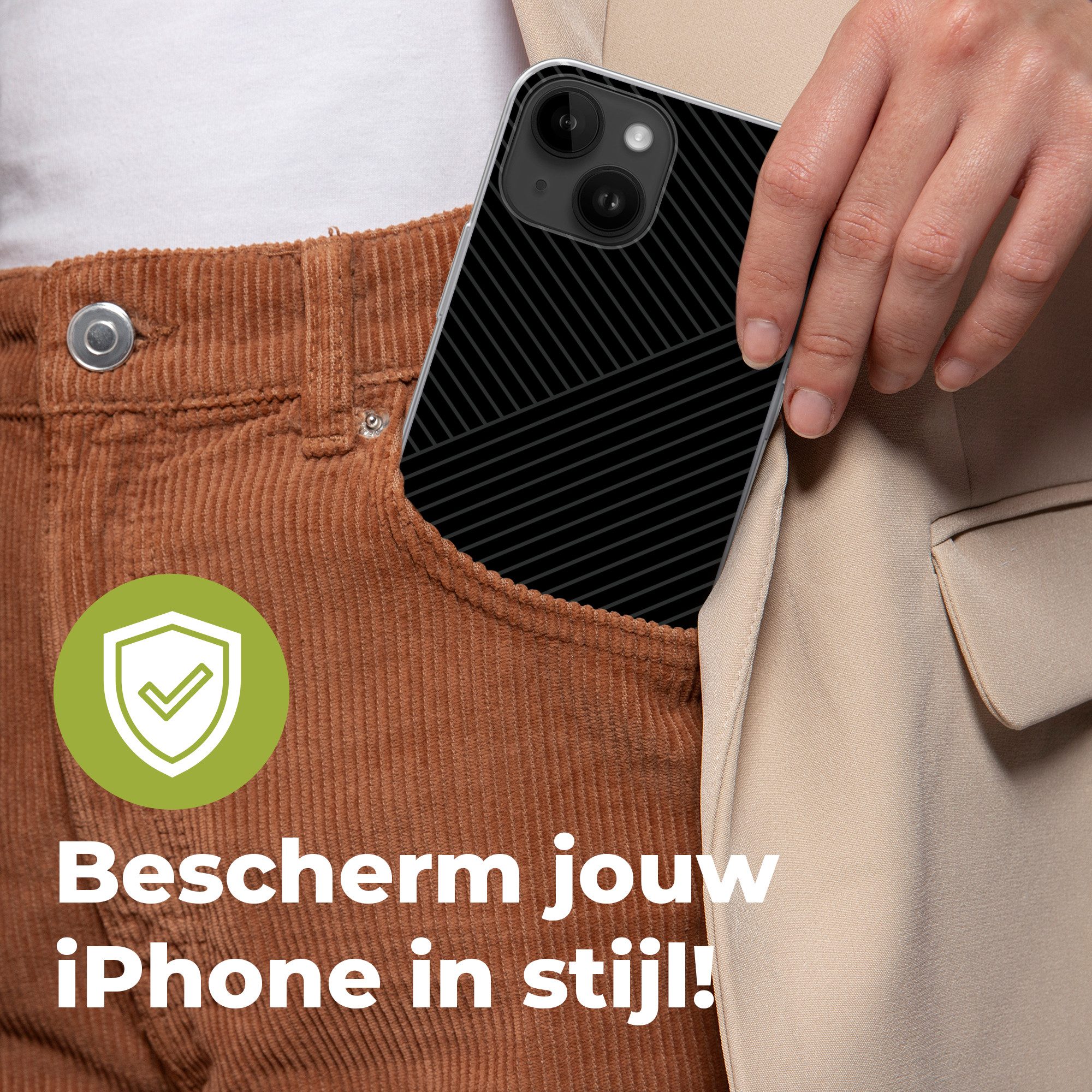MuchoWow Handyhülle für Apple iPhone 14 Linien - Abstrakt - Schwarz - Grau - Minimalistisc, Smartphone-Bumper, Print, Handy Schutzhülle Dünn