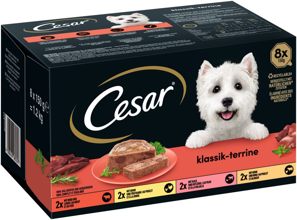Cesar CESAR® Schale Multipack Klassiker Selektion 8 x 150g, Nassfutter für: Hunde