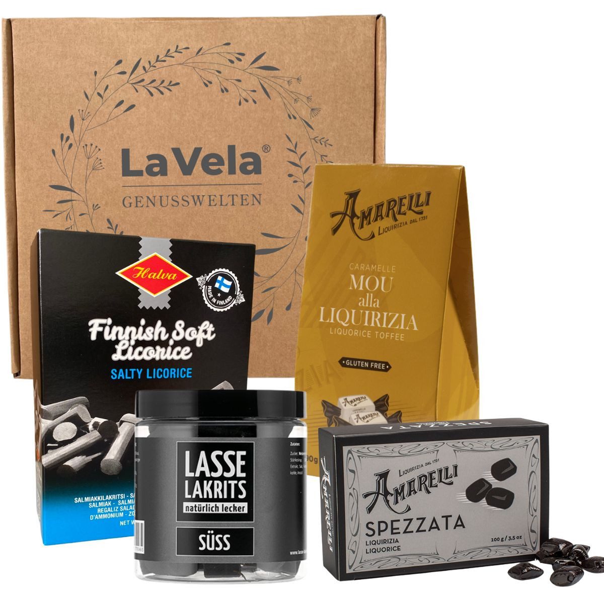 La Vela Lebensmittel-Geschenkset La Vela Genusswelten Lakritz Geschenkset Süßes Salziges Lakritz 555g, (Lakritze, Geschenkset)