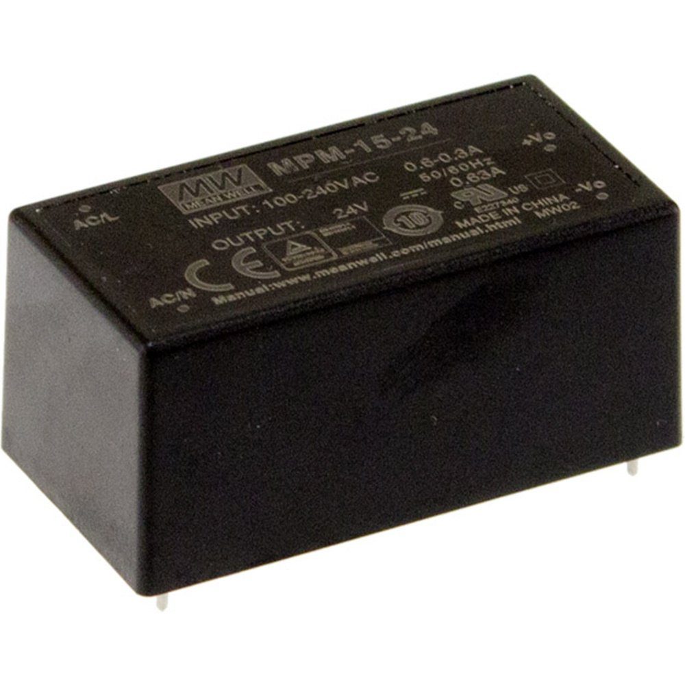 Mean Well MPM-15-24 AC/DC-Printnetzteil 24 V/DC 0.63 A 15.1 W AC/DC-Einbaunetzteil