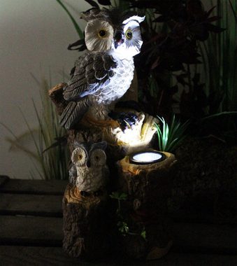 Arnusa Gartenfigur Solarlampe Eule auf Baumstamm Gartendekoration 36 cm, Tierfigur Gartendekoration