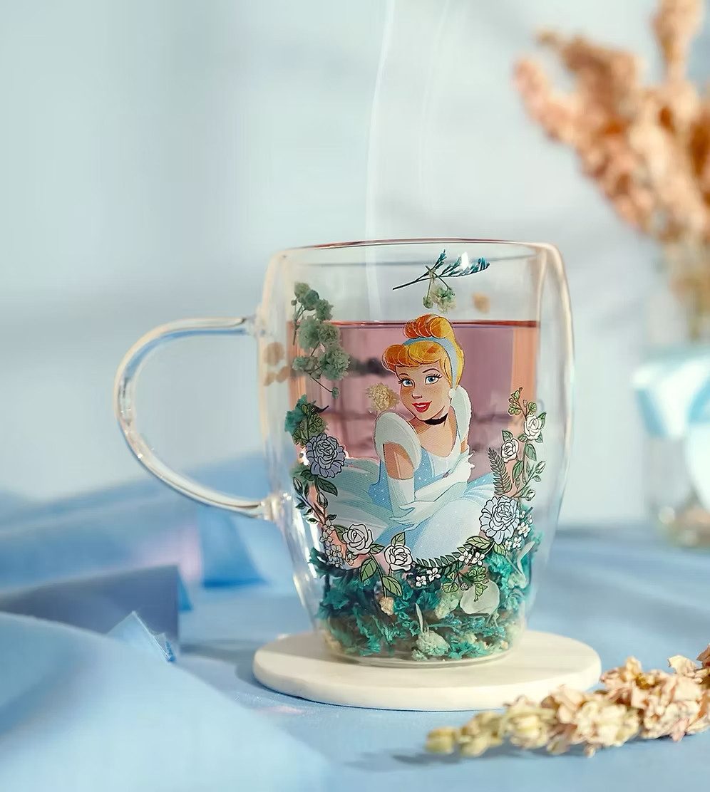 Disney Glas Designer 3D Glas Cinderella Pastell mit echten Blumen & effekt, 1-tlg.
