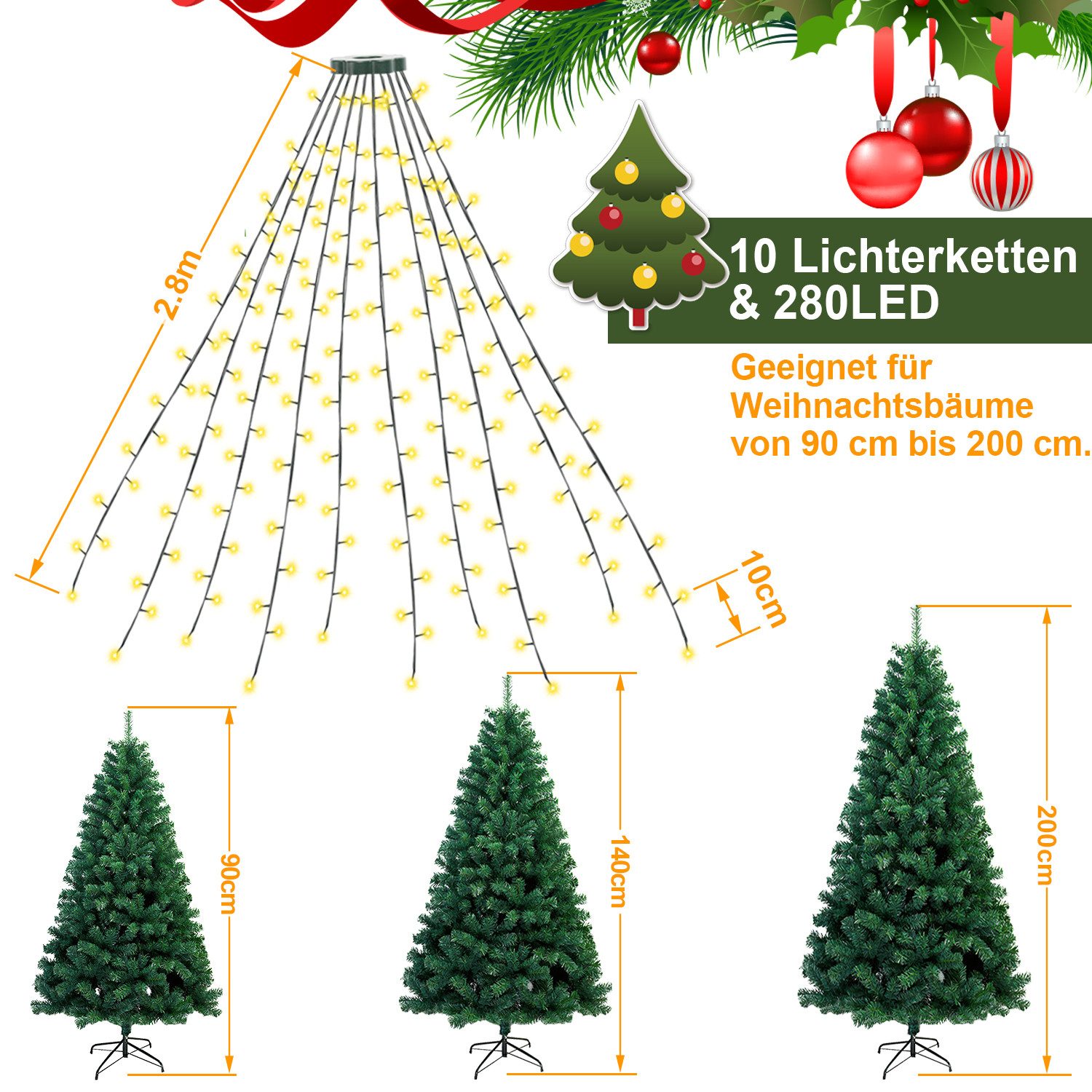 Clanmacy LED-Lichterkette 280 LED Lichterkette Partybeleuchtung Außen 2.8m günstig online kaufen