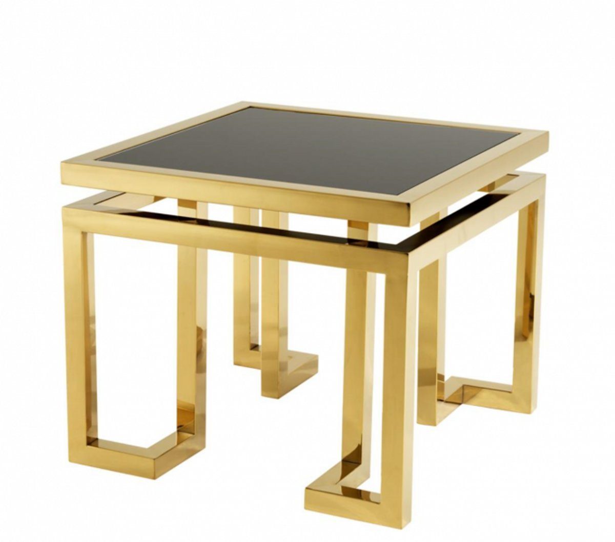 Beistelltisch Beistelltisch Deco Designer Gold mit Padrino schwarzem Tisch Casa Möbel Hotel Glas Art Luxus -