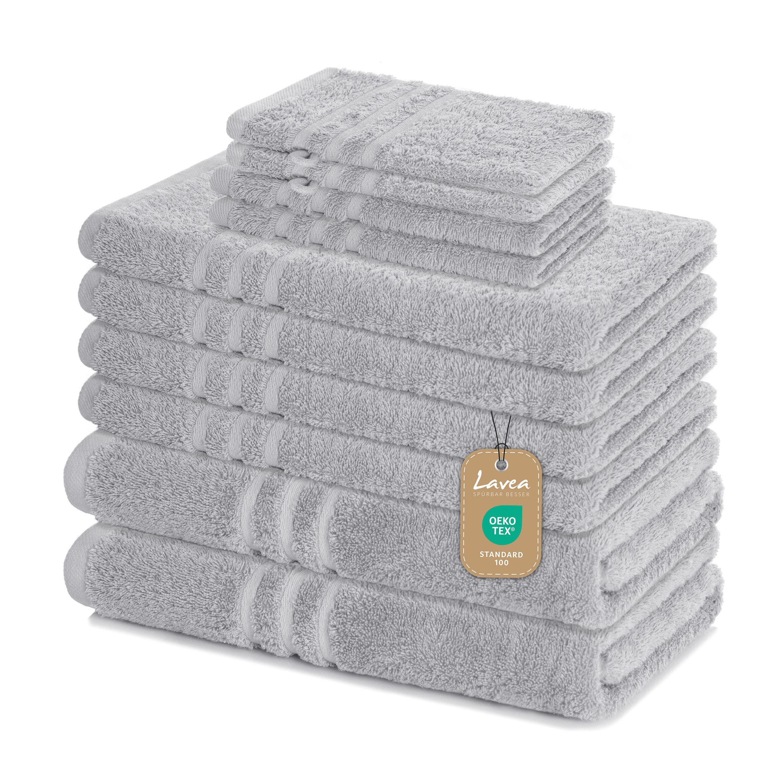 Lavea Handtuch Set Elena, Duschtücher, Handtücher, Gästetücher, Waschhandschuhe, 100% Baumwolle (Set, 10-St), Frottierserie, weich & saugstark, pflegeleicht, 500 g/m² Frottier