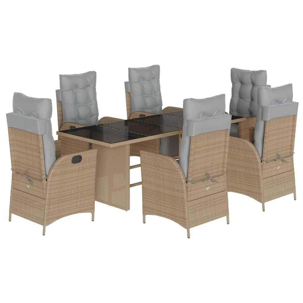 vidaXL Garten-Essgruppe 7-tlg. Garten-Essgruppe mit Kissen Beigemischung Poly Rattan, (6-tlg)