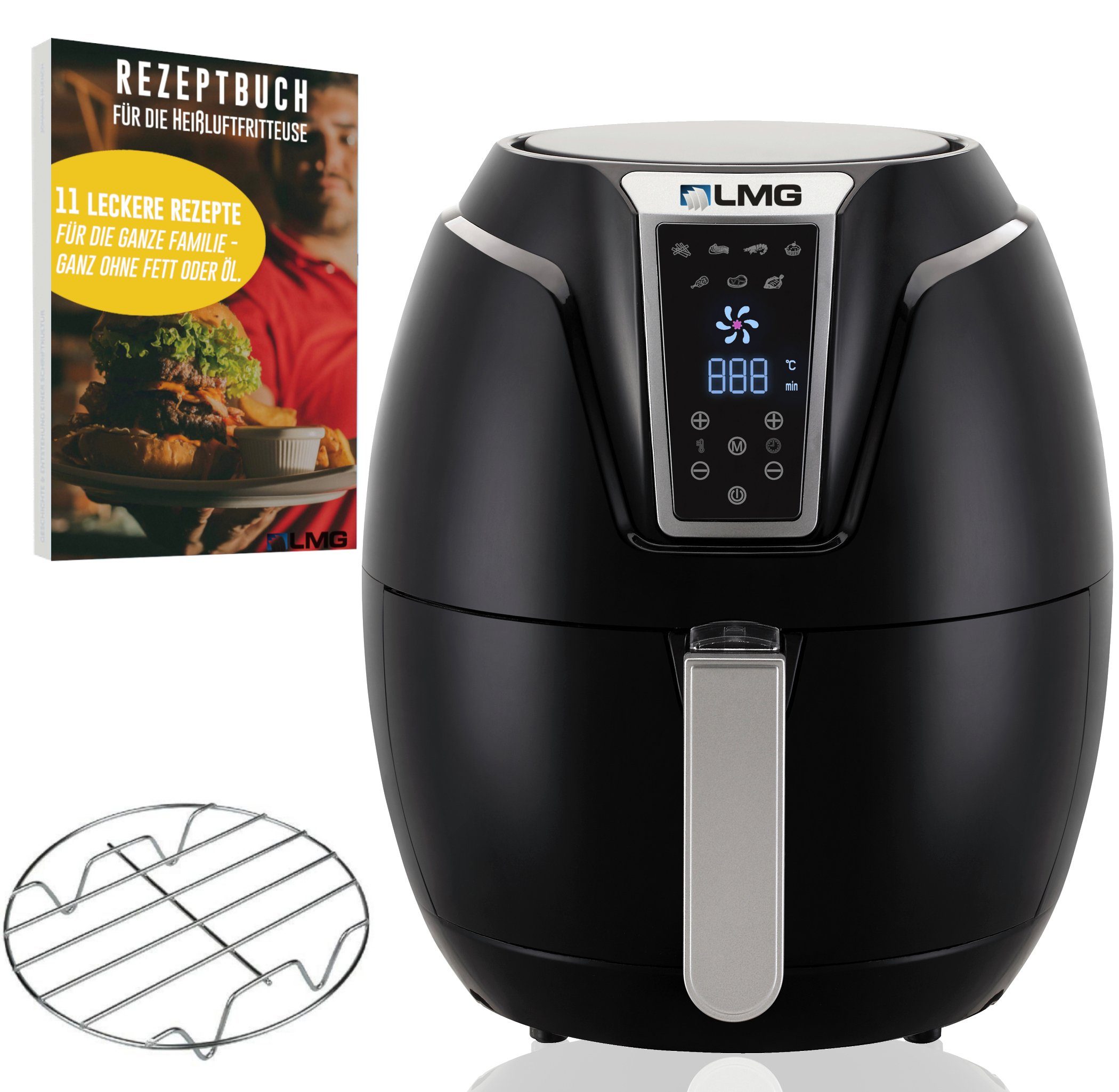 LMG Germany Heißluftfritteuse Heißluftfritteuse Premium 3.2L - Airfryer Mit Touch-Bedienfeld, 1400 W