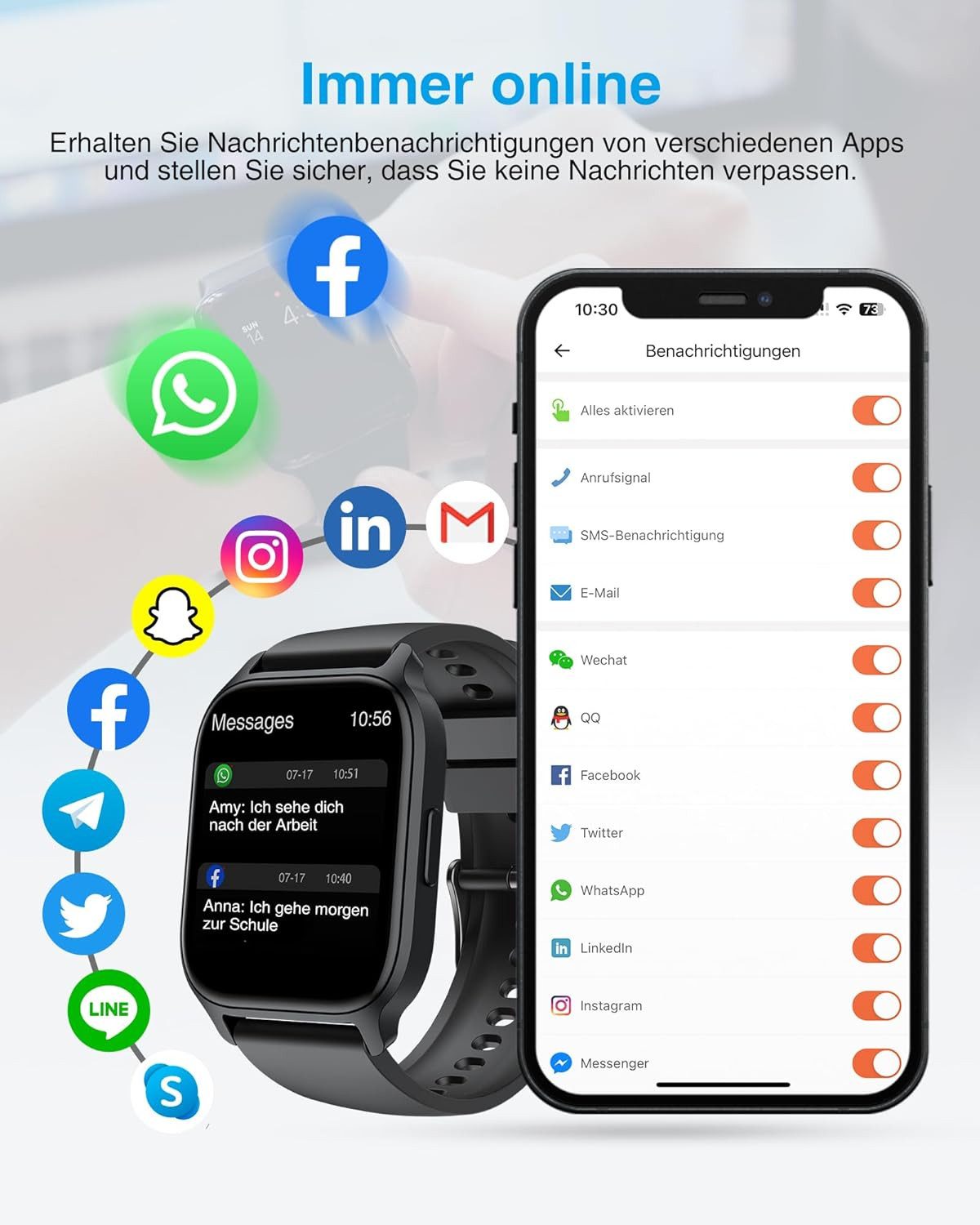 Zevelora Herren-Damen-mit-Telefonfunktion Smartwatch (1,85 Zoll, Android/iOS), mit 112+ Sportmodi Fitness-Tracker Schrittzähler, SchlafüBerwachung – Bild 3 von 5