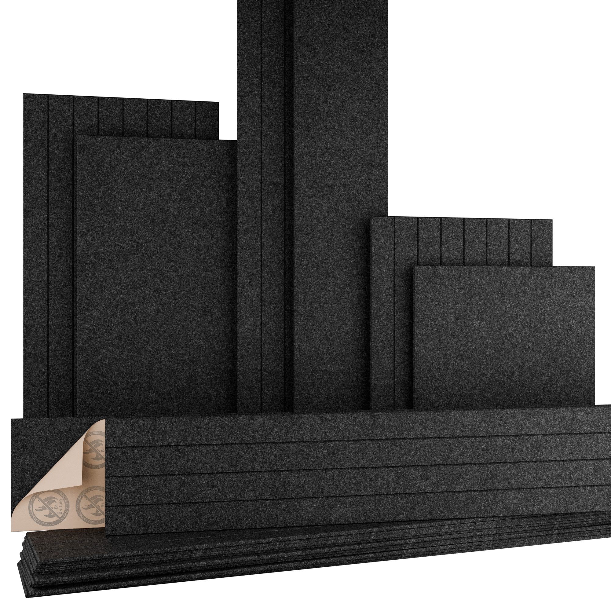 AKUSTIKO Schallschutzpaneel, (Selbstklebend 240x30cm - 4 Stück Anthrazit Akustik Wandpaneele Brandschutzklasse B-s1-d0 Panels Filz 9mm Hexim Decken- & Wandverkleidung Klangakzent Raum (2.88m)