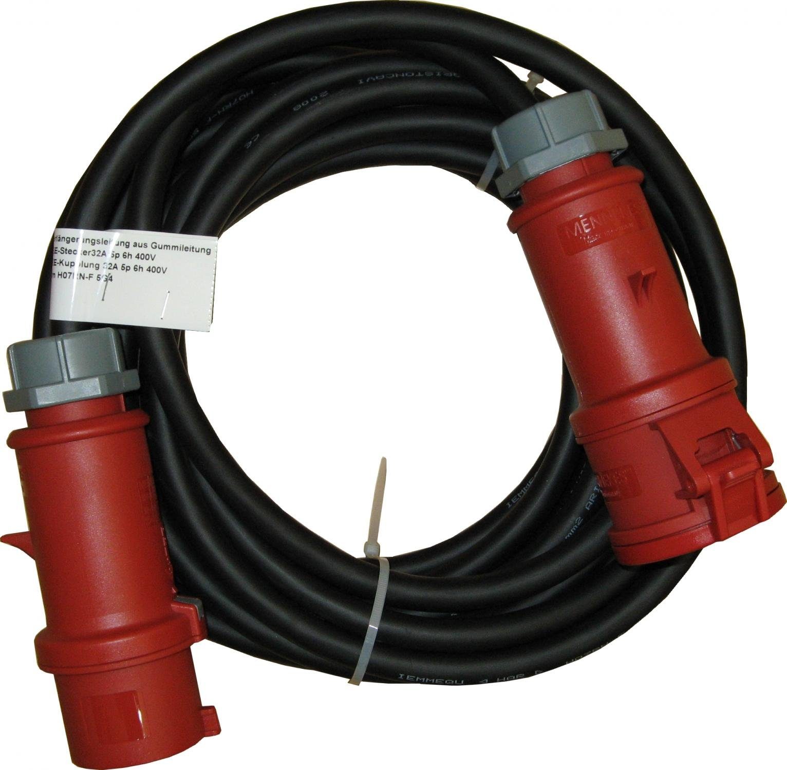 WDH 32A CEE-Verbindungskabel 4Q CEE-Adapterkabel 32A 5p 6h 400V zu 32A 5p 400V, 1000 cm, Mit 10 m Länge und inkl. Kupplung und Stecker
