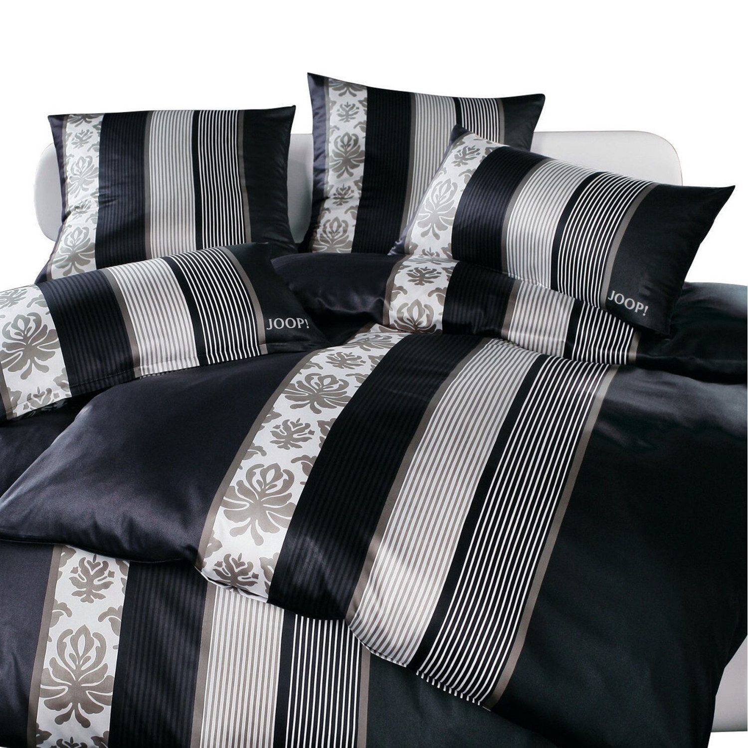 JOOP! Bettwäsche 4 tlg JOOP! Satin Bettwäsche Ornament Stripes 4022-9 schwarz 135x200, Comfort Satin, 4 teilig, Mit Reißverschluss