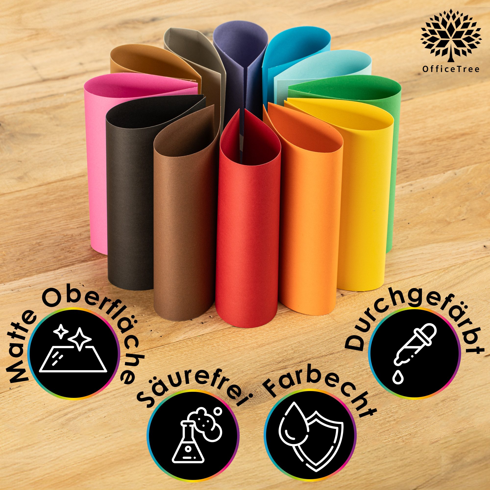 OfficeTree Transparentpapier OfficeTree 50x Tonkarton Bunt A4 300g/m² - 12 Farben - Bastelpapier