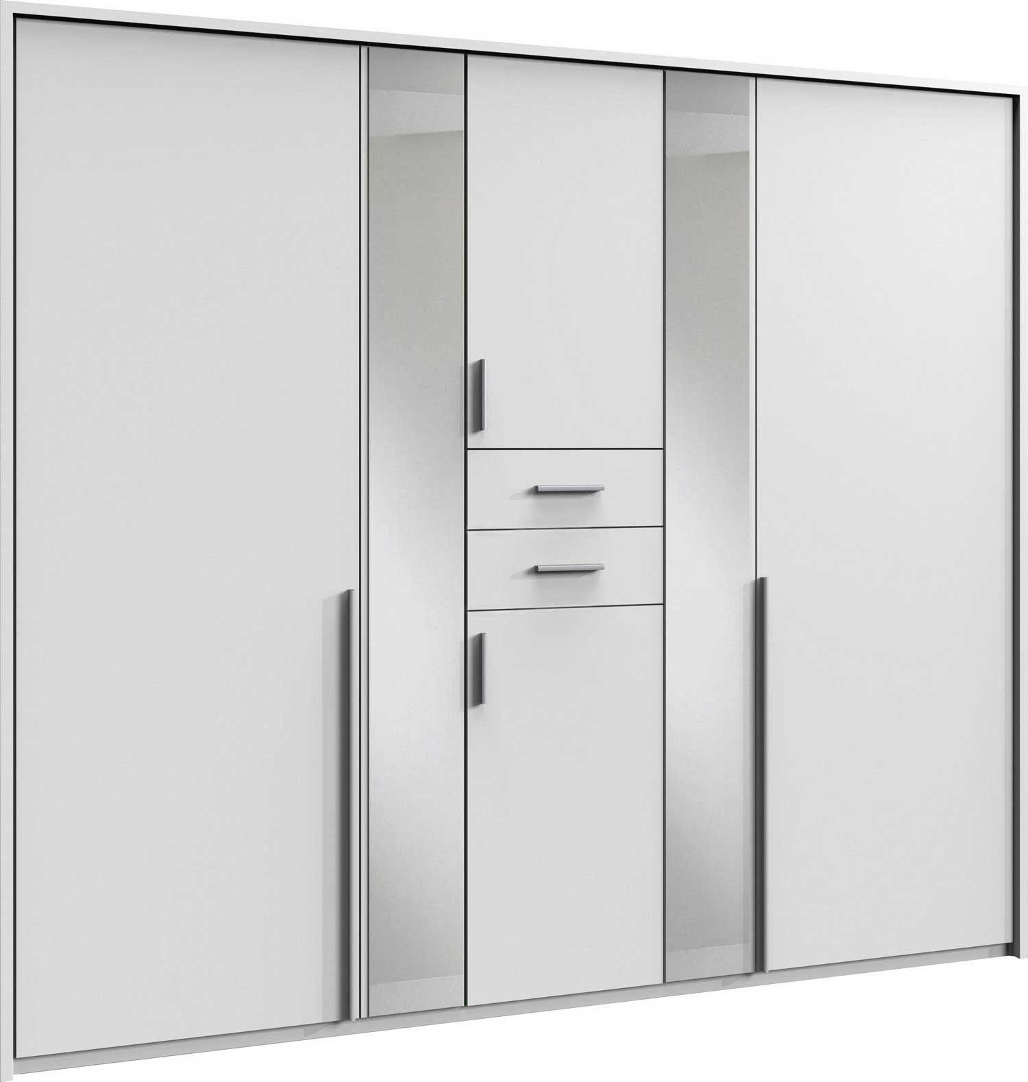 Wimex Kleiderschrank Vanea (mit Türen, Schubladen, Einlegeböden, Kleiderstangen, 1-St., moderne Optik, mit Spiegel, Kunststoffgriffe) 225x58x208cm weiß Spiegel