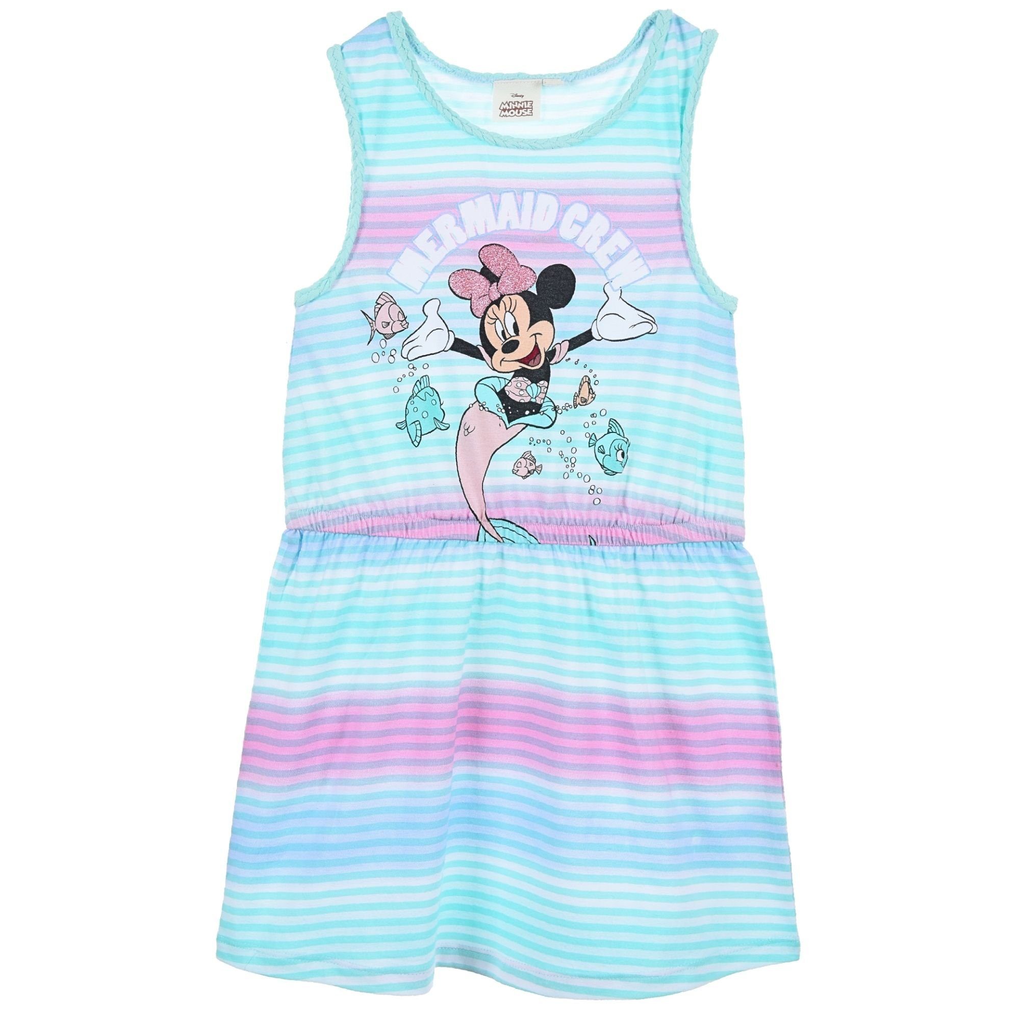Disney Minnie Mouse Sommerkleid Minnie Maus- Mermaid Crew Mädchen Jerseykleid Gr. 98-128 cm Türkis