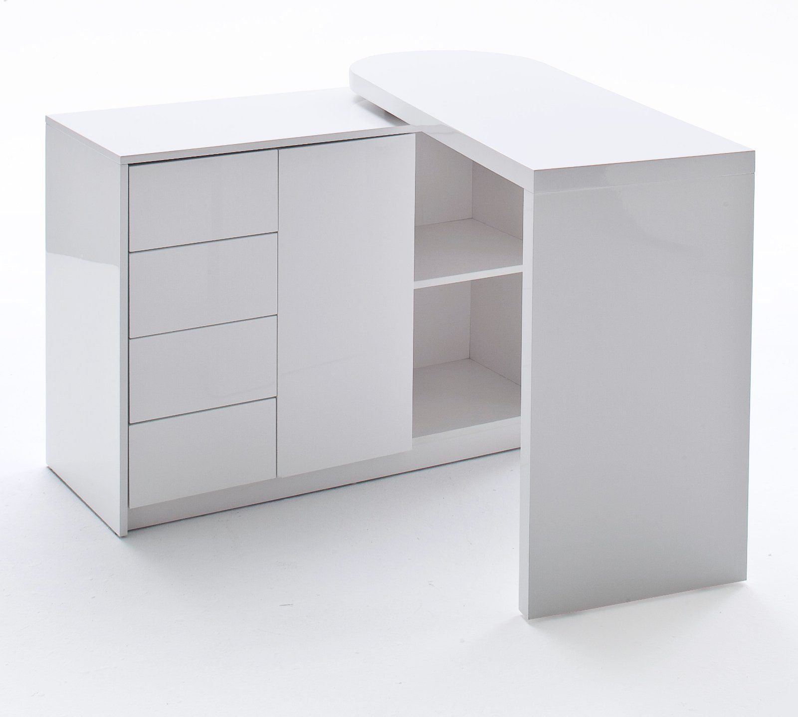mit MCA (Laptoptisch Matt drehbar, furniture Schreibtisch Lackiert Hochglanz), 360° schwenkbarer weiß Tischplatte und Stauraum,