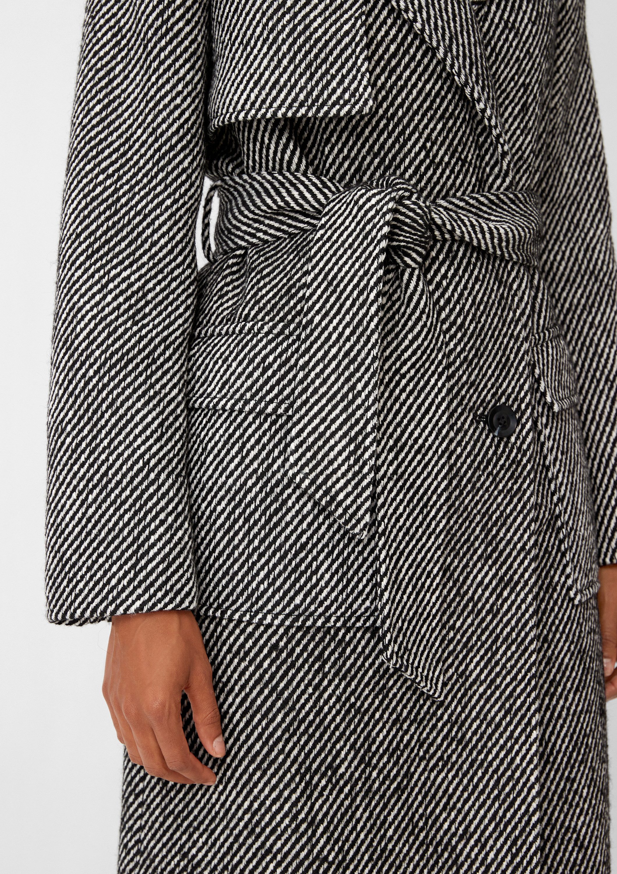 comma Funktionsmantel Outdoor-Mantel Gestreifter Mantel mit Bindegürtel