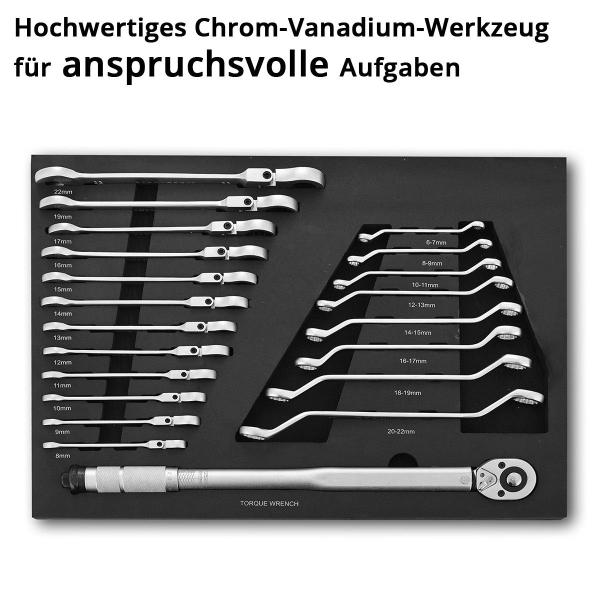 STAHLWERK Steckschlüssel Werkzeugwageneinlage Schraubenschlüssel-Satz (Set, 21 St), Schweißer-Gripzangen inklusive Transportkoffer