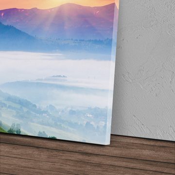 Sinus Art Leinwandbild 120x80cm Wandbild auf Leinwand Sonnenuntergang Berge Berglandschaft Na, (1 St)