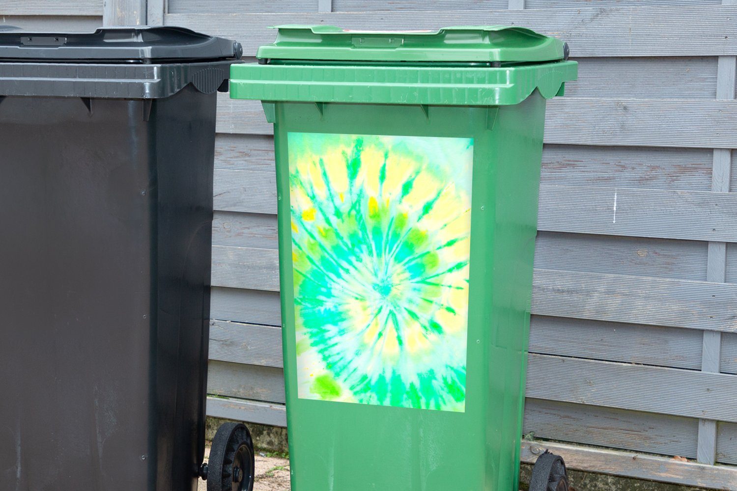 Grün Krawattenfärbung - Wandsticker Sommer St), Mülleimer-aufkleber, (1 Abfalbehälter Container, - - Gelb MuchoWow Sticker, Mülltonne,