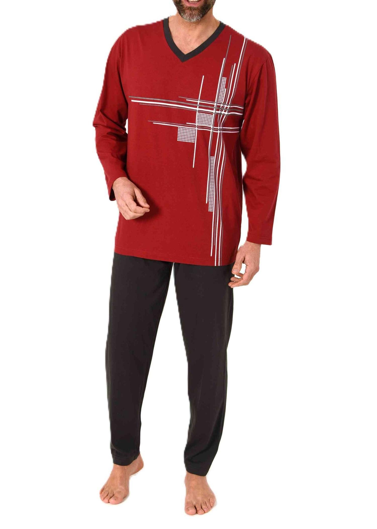 Pyjama Normann Herren langarm Schlafanzug Pyjama mit eleganten Frontprint