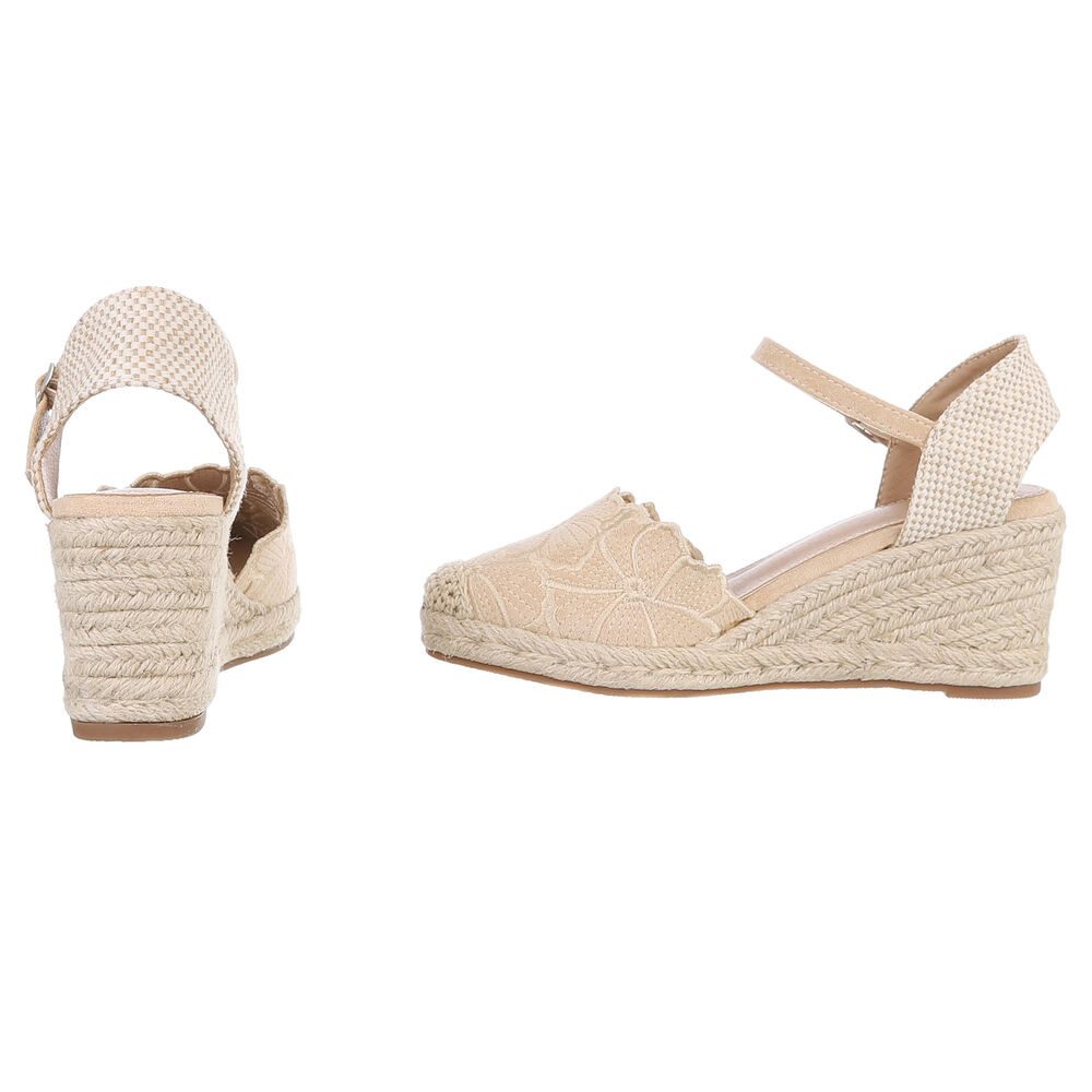 Ital-Design Beige Wedges mit Blumenstickerei – Sommerliche Eleganz Schnürpumps (89372903) Keilabsatz/Wedge Pumps in Beige