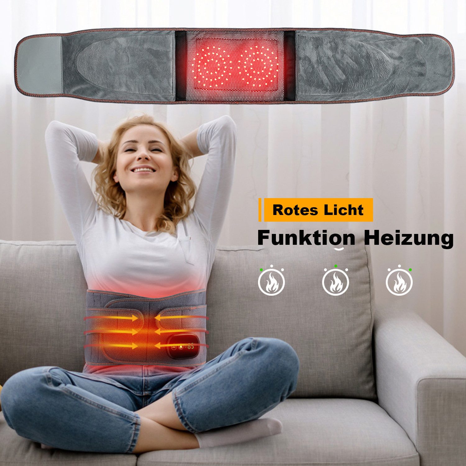 KINSI Heizkissen Beheizter Hüftgurt, Heizung, Wärmegürtel, Vibration,Massage + Wärme, 3-stufig einstellbare Temperatur, 3-stufig einstellbare Massage