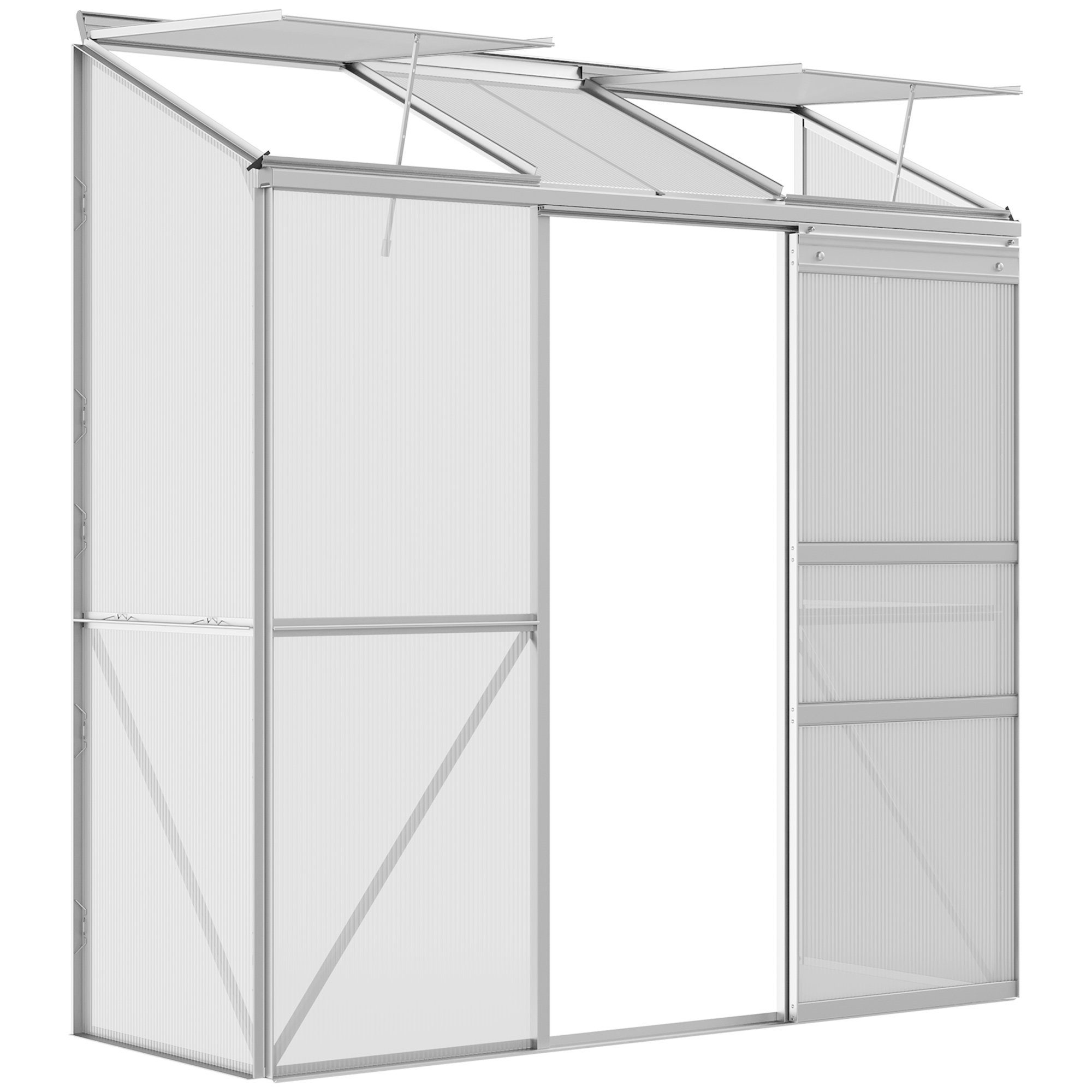 Outsunny Gewächshaus Anlehngewächshaus mit Schiebetür, 192 x 68 x 196