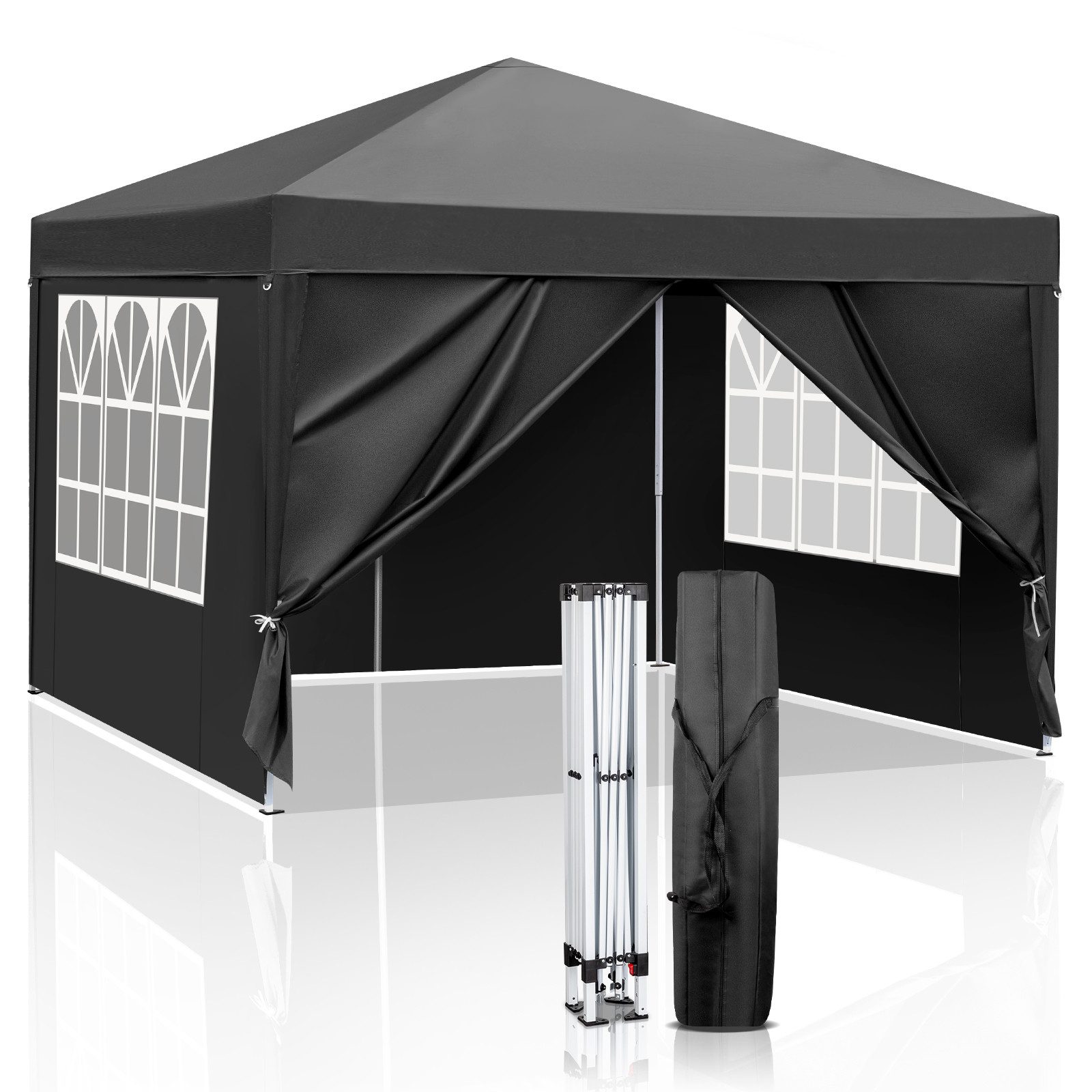 LALAHO Faltpavillon 3x3 m Gartenpavillon mit 4 seitenteilen Pop Up Pavillon UV-Schutz 50+, mit 4 Seitenteilen, Partyzelt höhenverstellbarer, mit Tragetasche, für Garten Camping
