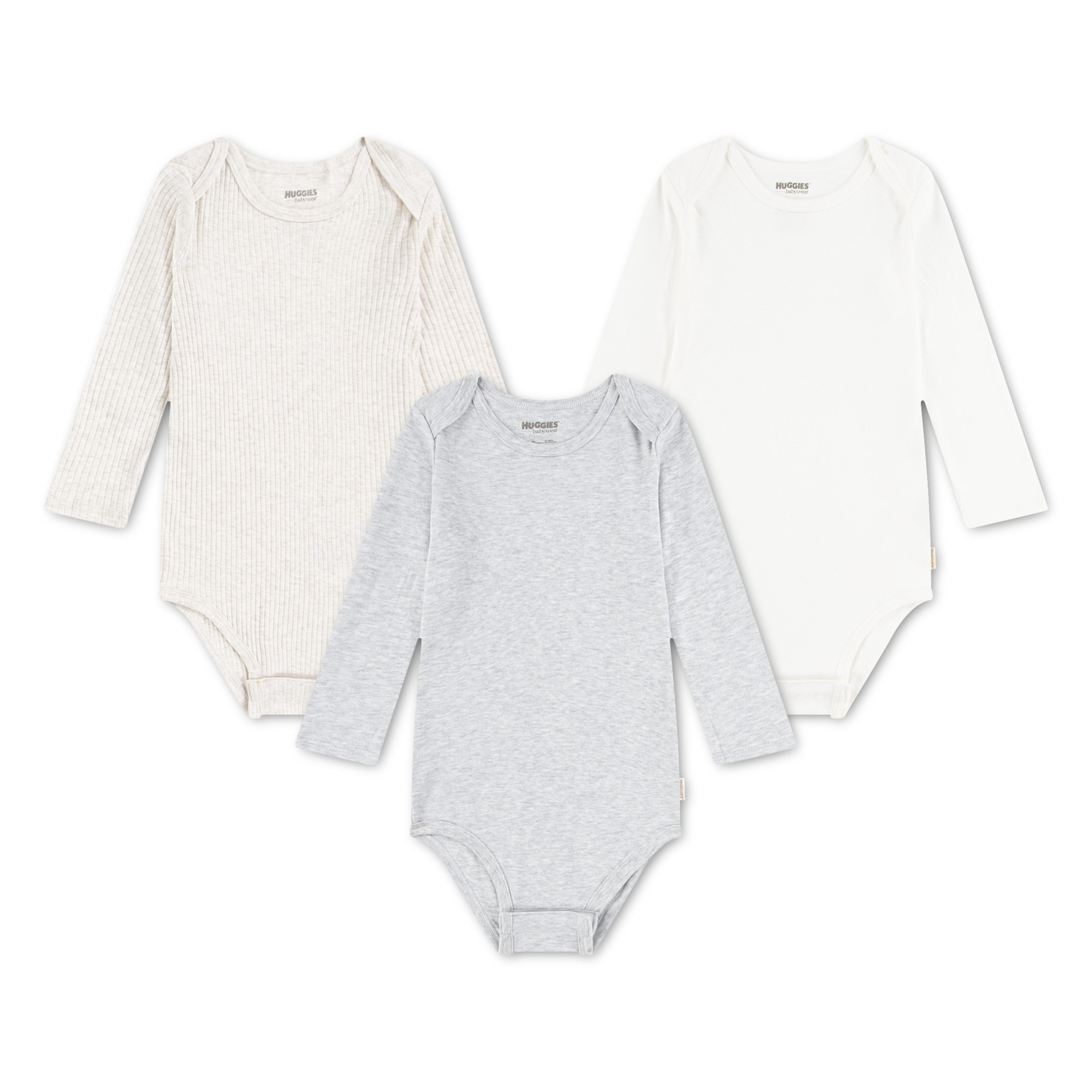 HUGGIES babywear Langarmbody HUGB 3PK BODYSUIT (Packung, 3-tlg) 3er-Pack, in Ripp-Optik