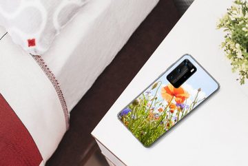 MuchoWow Handyhülle Blumen - Mohn - Frühling - Natur - Rot - Blau, Handyhülle Huawei P40 Pro, Handy Case, Silikon, Bumper Case