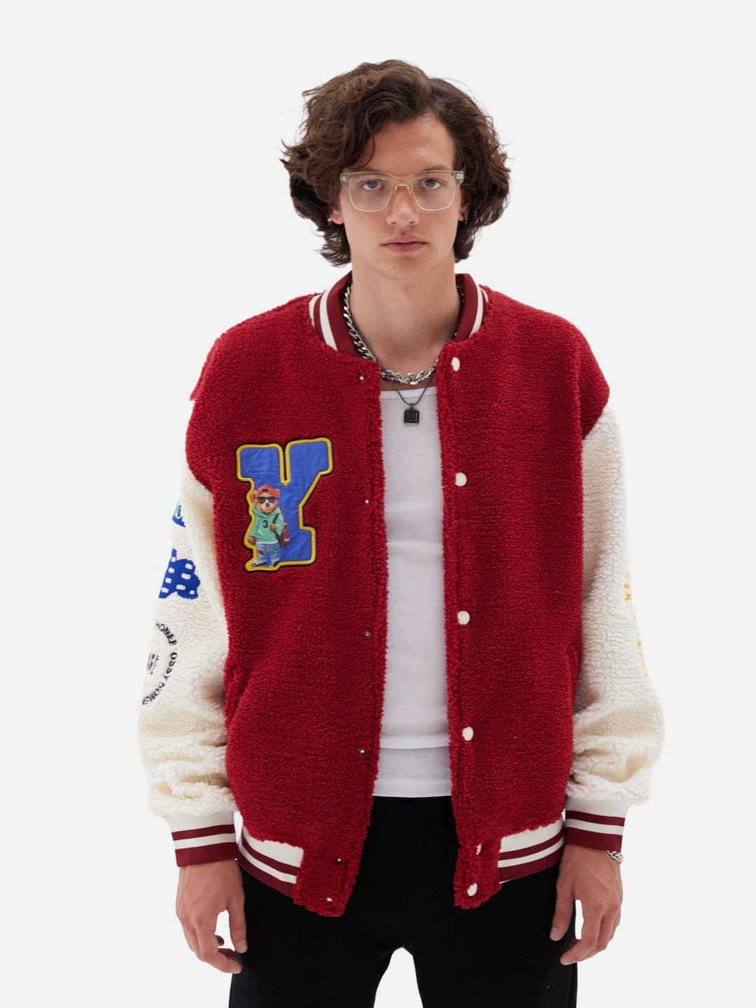 OSSY HOMER Collegejacke College Jacke Teddy Y Oversize Jacket Rot