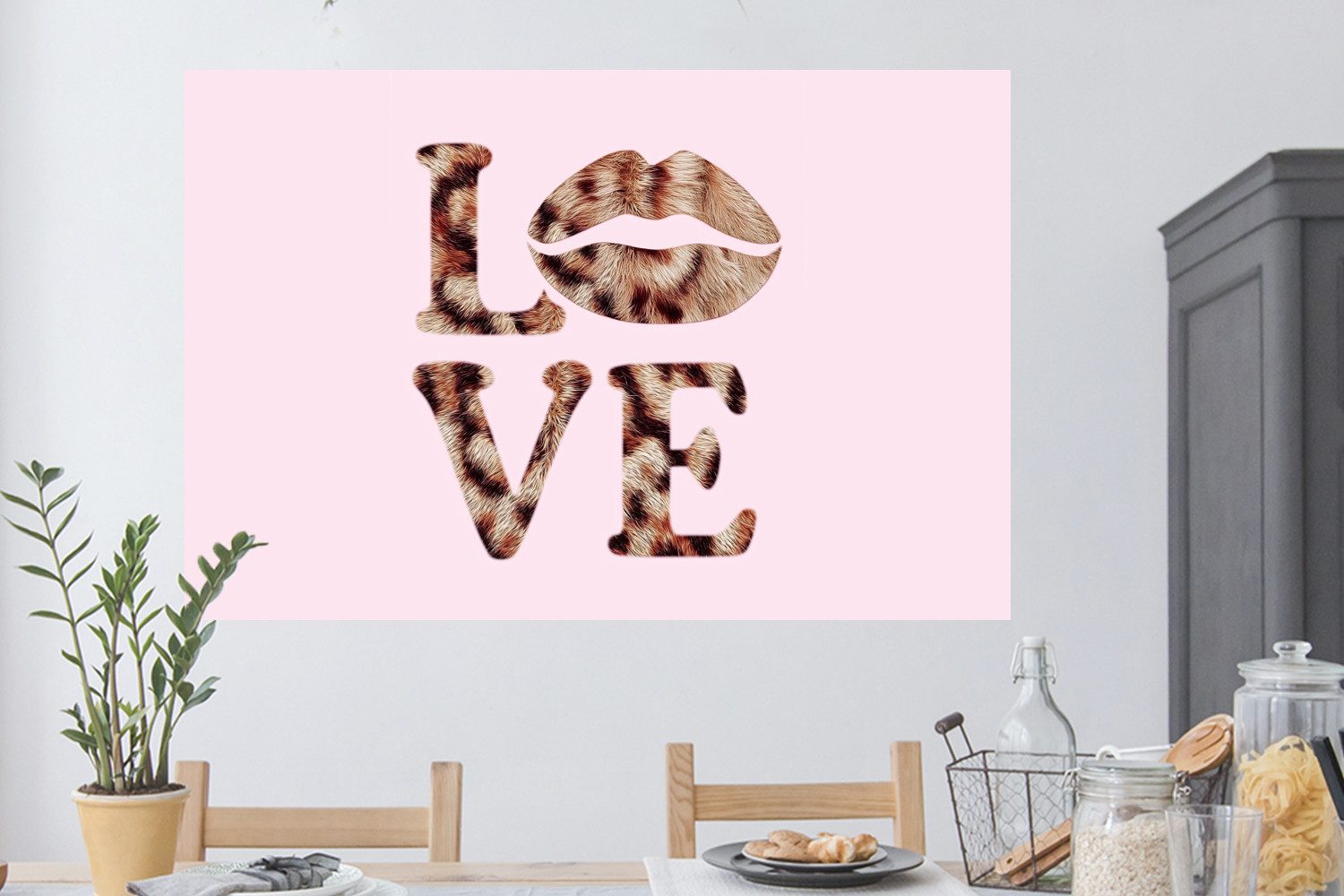 MuchoWow Wandsticker Text - Liebe - Panthermantel - Hellrosa (1 St), Wanddeko, Aufkleber, Wandtattoo, 120x80 cm